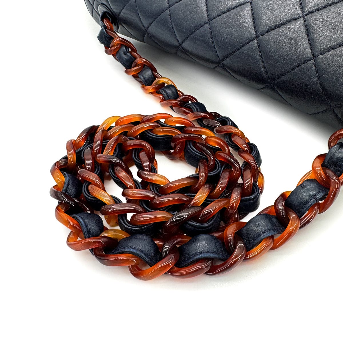 Luxury Promise Japan CHANEL VINTAGE MATELASSE TORTOISESHELL CHAIN SHOULDER BAG NAVY LAMB SKIN 90280642