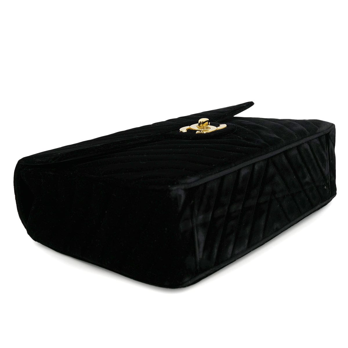 Luxury Promise Japan CHANEL VINTAGE MAXI CHEVRON CHAIN SHOULDER BAG BLACK VELOR 90301702