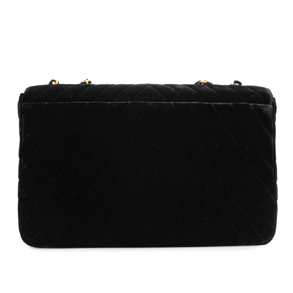 Luxury Promise Japan CHANEL VINTAGE MAXI CHEVRON CHAIN SHOULDER BAG BLACK VELOR 90301702