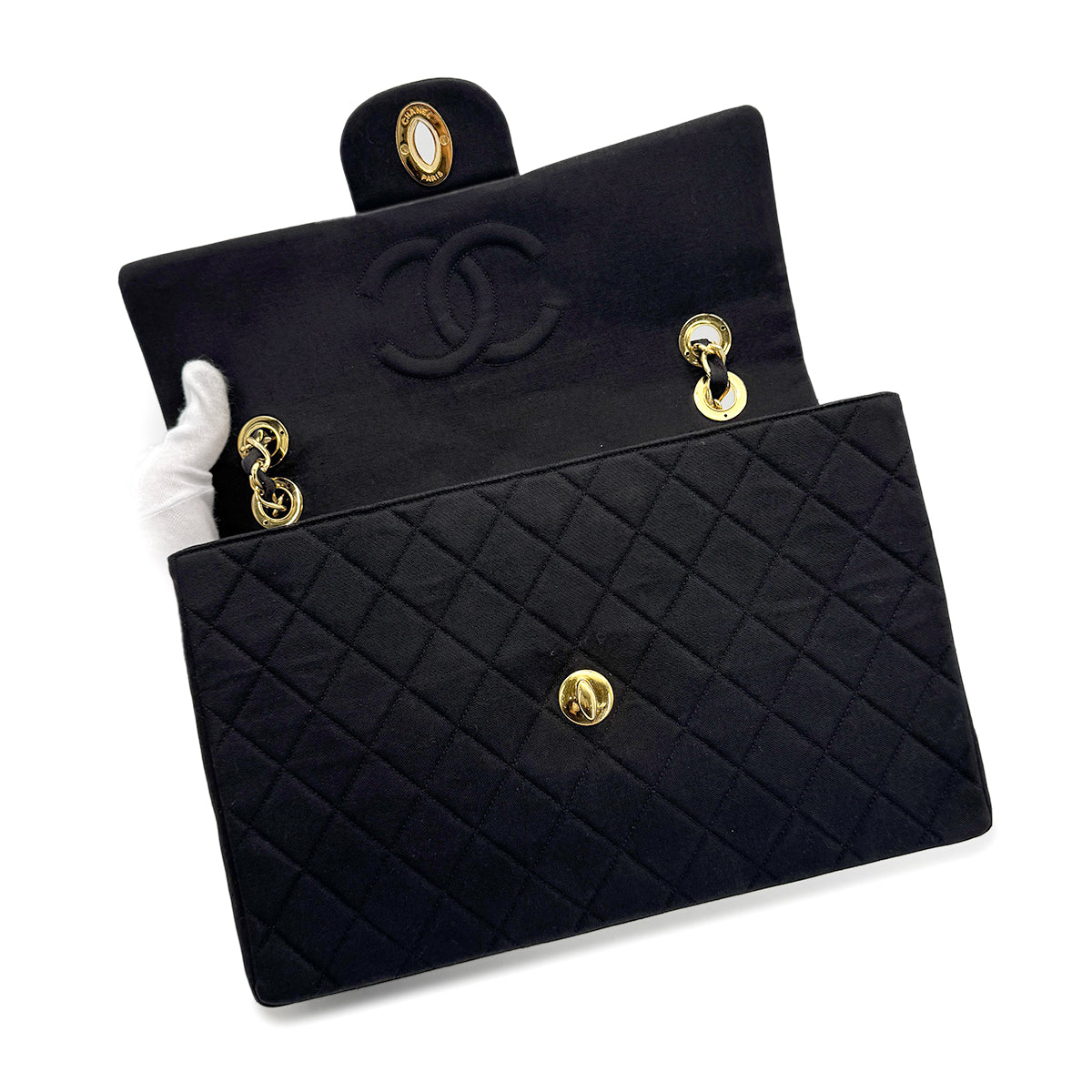 Luxury Promise Japan CHANEL VINTAGE MAXI MATELASSE 34 CHAIN SHOULDER BAG BLACK COTTON 90275022