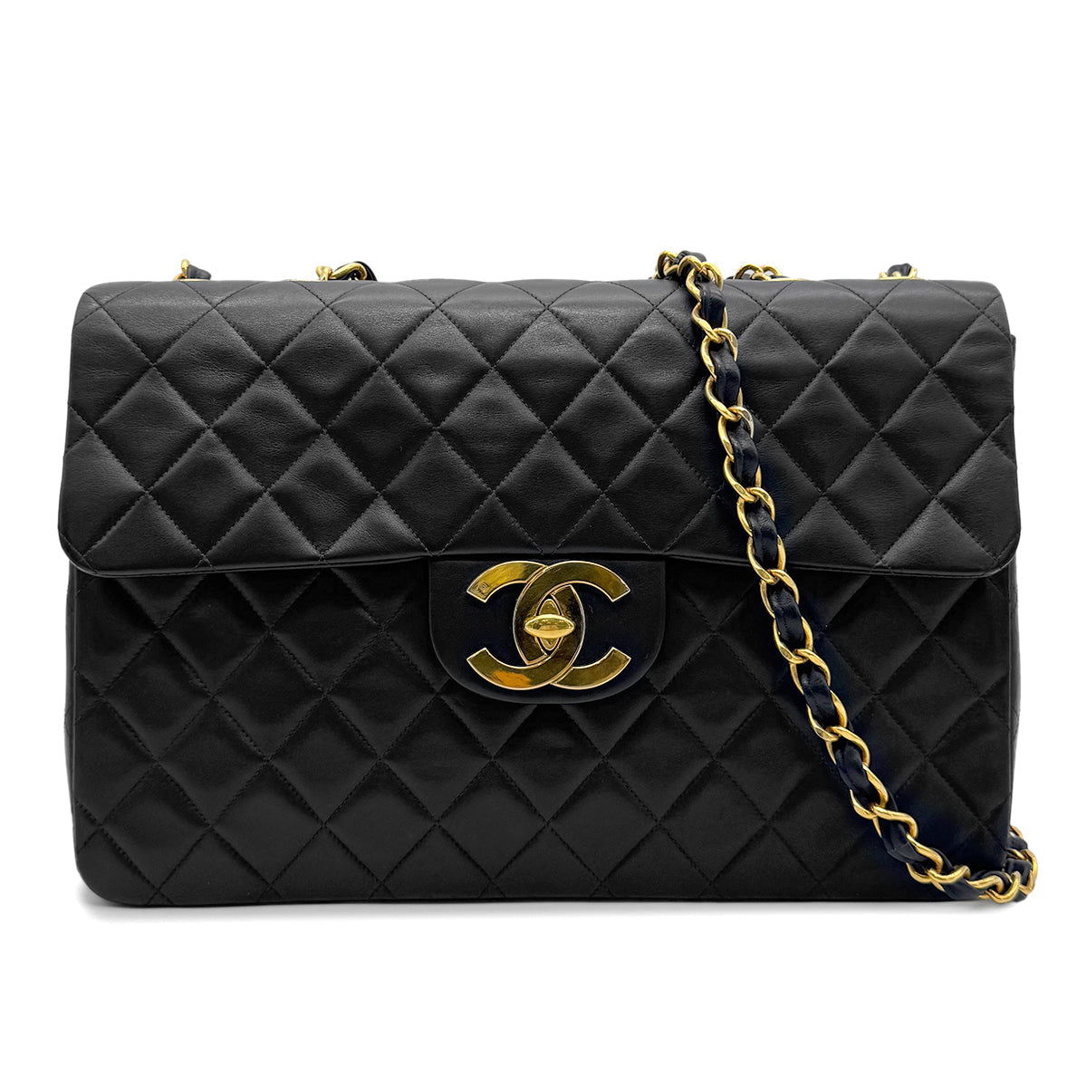 Luxury Promise Japan CHANEL VINTAGE MAXI MATELASSE 34 CHAIN SHOULDER BAG BLACK LAMB SKIN 90271908