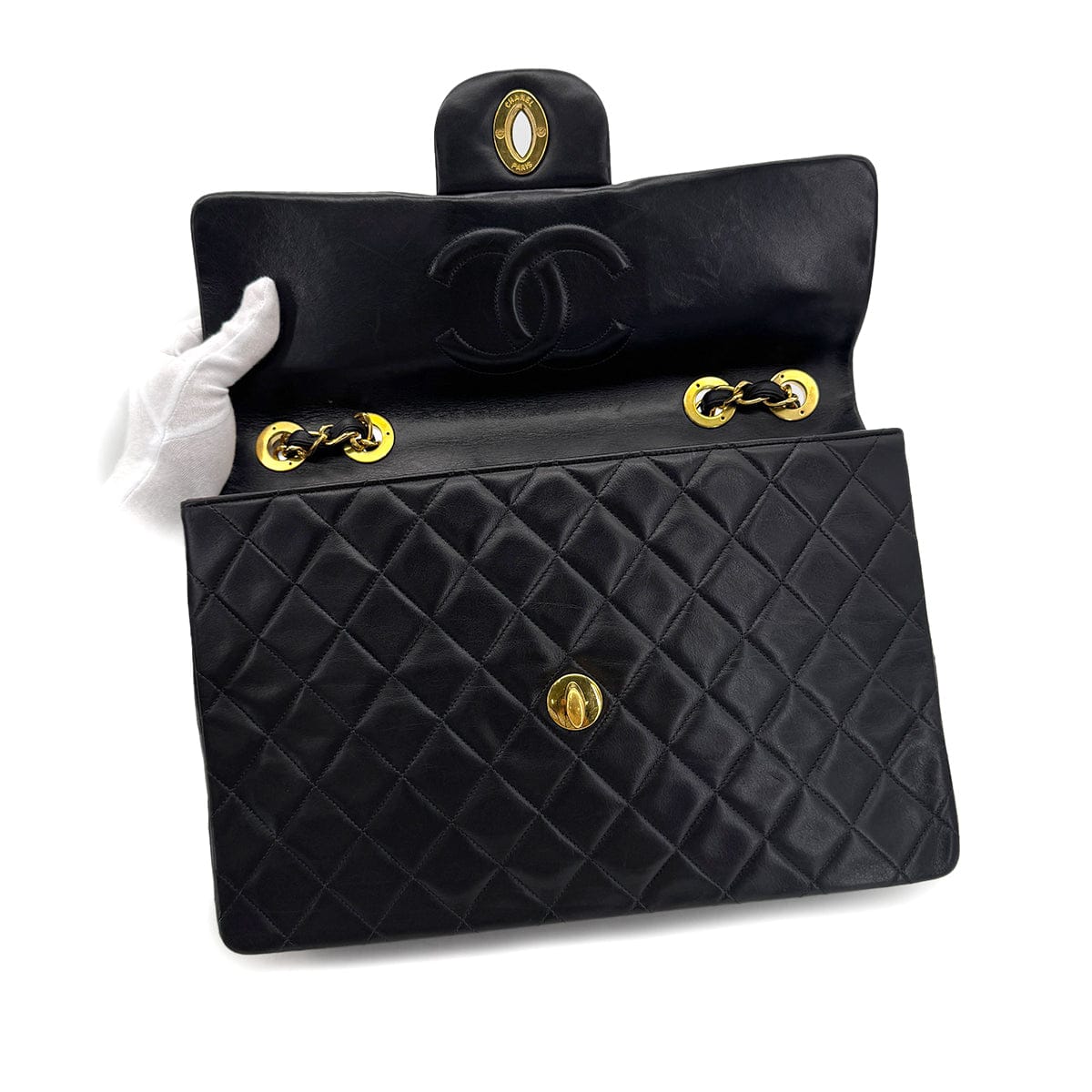 Luxury Promise Japan CHANEL VINTAGE MAXI MATELASSE 34 CHAIN SHOULDER BAG BLACK LAMB SKIN 90298330