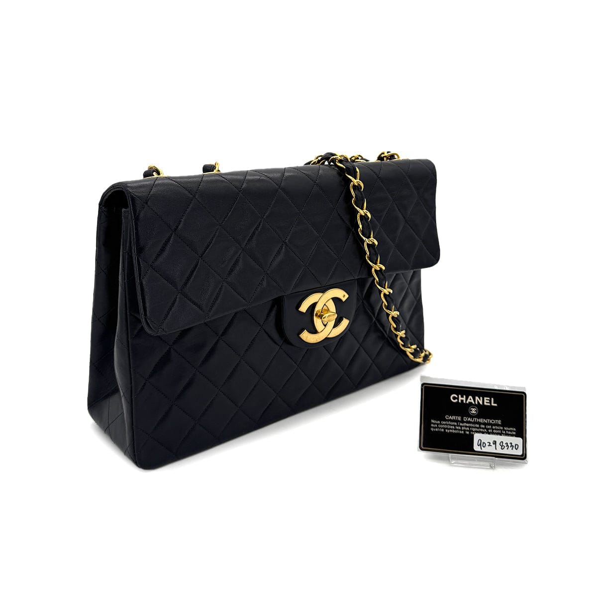 Luxury Promise Japan CHANEL VINTAGE MAXI MATELASSE 34 CHAIN SHOULDER BAG BLACK LAMB SKIN 90298330