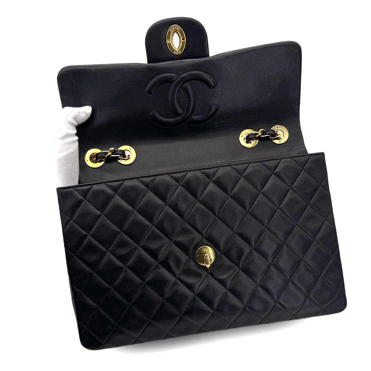 Luxury Promise Japan CHANEL VINTAGE MAXI MATELASSE 34 CHAIN SHOULDER BAG BLACK LAMB SKIN 90299307