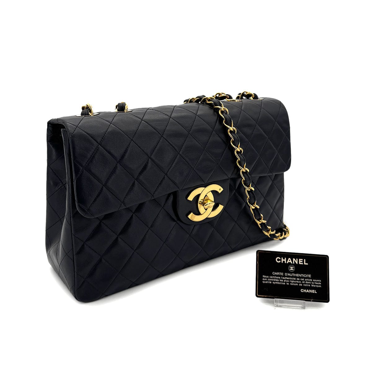Luxury Promise Japan CHANEL VINTAGE MAXI MATELASSE 34 CHAIN SHOULDER BAG BLACK LAMB SKIN 90299307