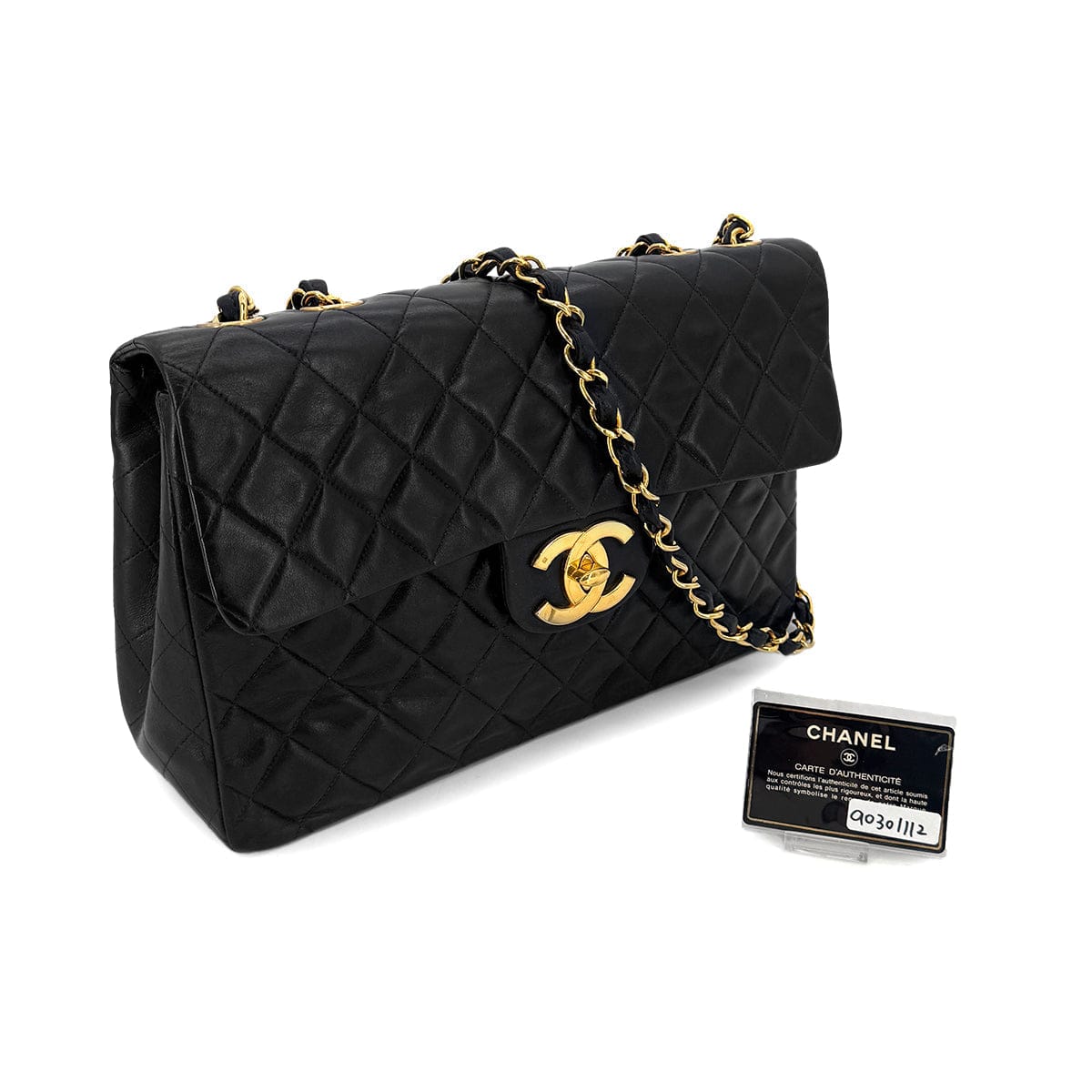 Luxury Promise Japan CHANEL VINTAGE MAXI MATELASSE 34 CHAIN SHOULDER BAG BLACK LAMB SKIN 90301112