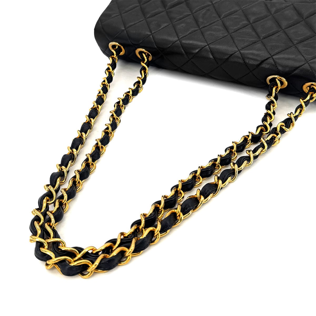 Luxury Promise Japan CHANEL VINTAGE MAXI MATELASSE 34 CHAIN SHOULDER BAG BLACK LAMB SKIN 90301112