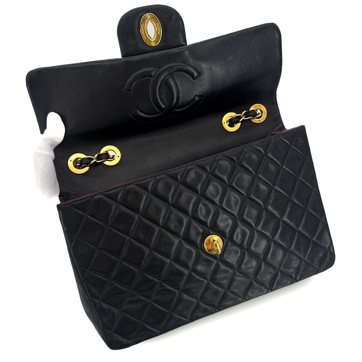 Luxury Promise Japan CHANEL VINTAGE MAXI MATELASSE 34 CHAIN SHOULDER BAG BLACK LAMB SKIN 90301112