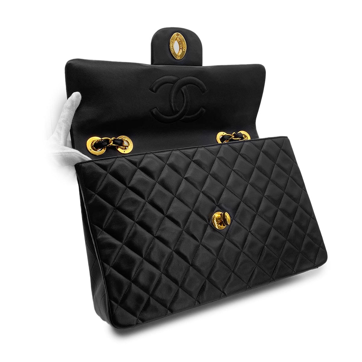 Luxury Promise Japan CHANEL VINTAGE MAXI MATELASSE 34 CHAIN SHOULDER BAG BLACK LAMB SKIN 90301745