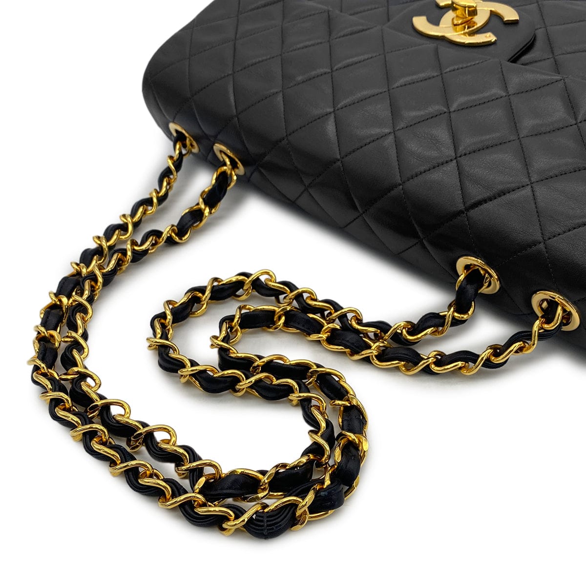Luxury Promise Japan CHANEL VINTAGE MAXI MATELASSE 34 CHAIN SHOULDER BAG BLACK LAMB SKIN 90301745