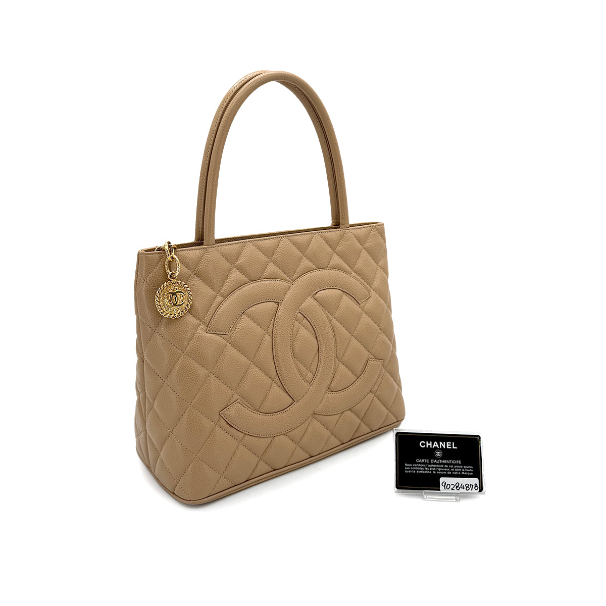 Luxury Promise Japan CHANEL VINTAGE MEDALLION TOTE BAG BEIGE CAVIAR SKIN 90284878