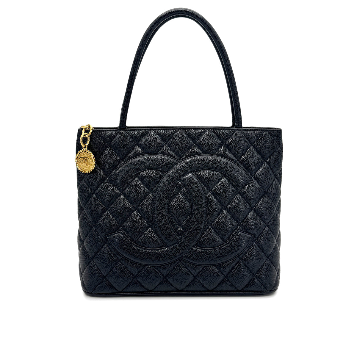 Luxury Promise Japan CHANEL VINTAGE MEDALLION TOTE BAG BLACK CAVIAR SKIN 90277083