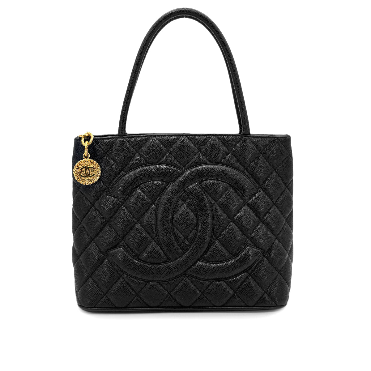 Luxury Promise Japan CHANEL VINTAGE MEDALLION TOTE BAG BLACK CAVIAR SKIN 90277272