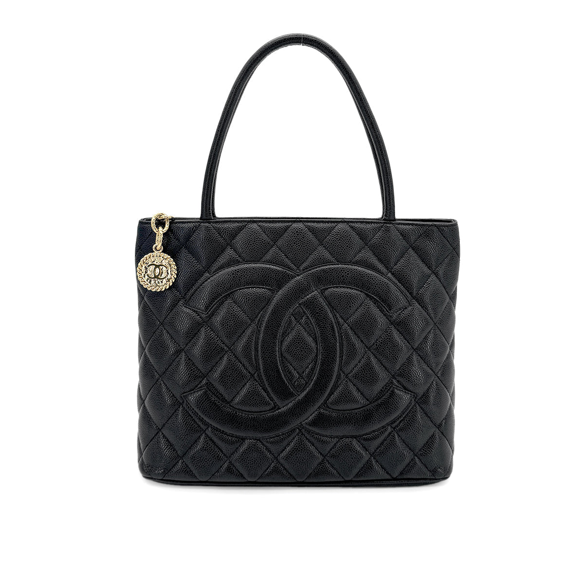 Luxury Promise Japan CHANEL VINTAGE MEDALLION TOTE BAG BLACK CAVIAR SKIN 90281243