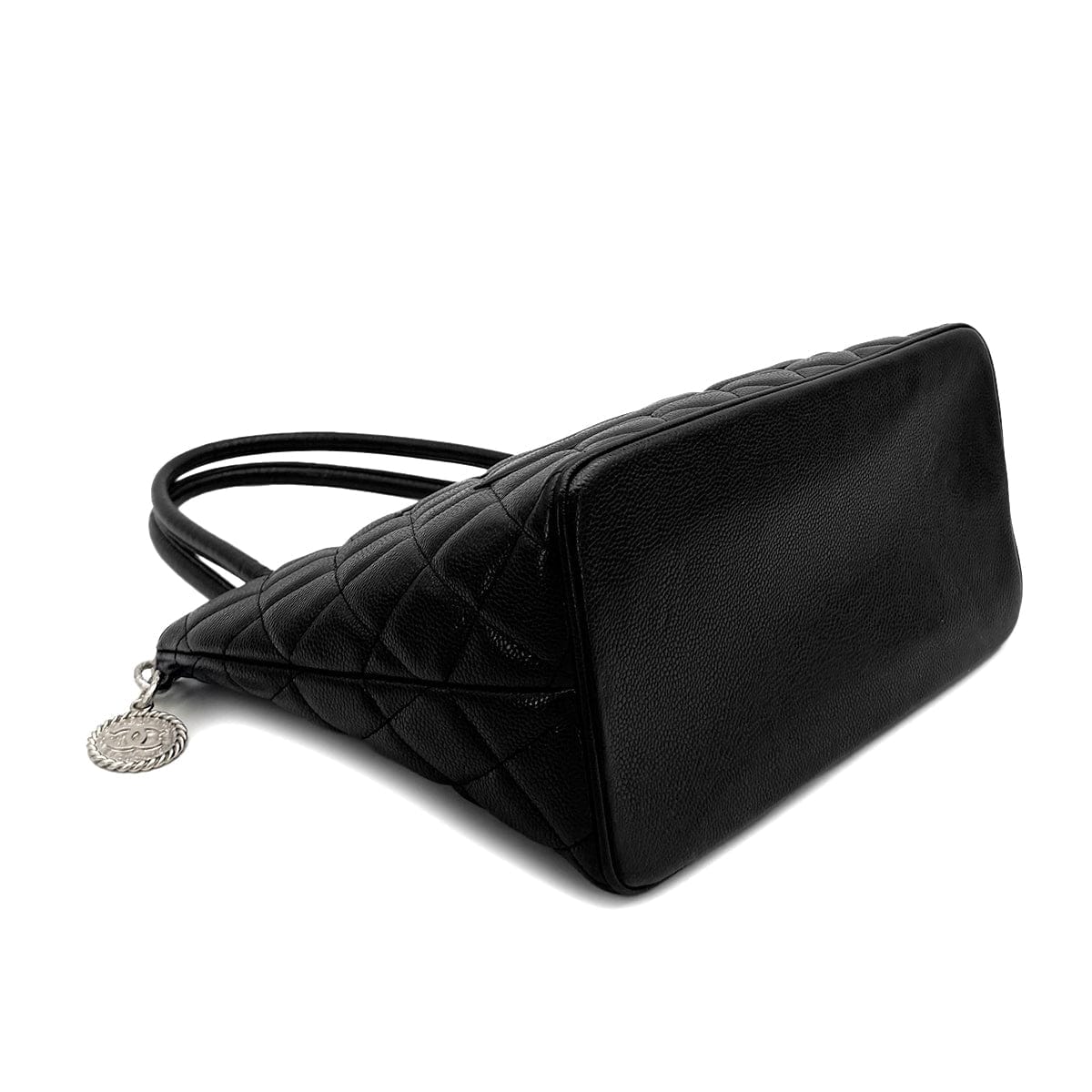 Luxury Promise Japan CHANEL VINTAGE MEDALLION TOTE BAG BLACK CAVIAR SKIN SILVER HARDWARE 90312616