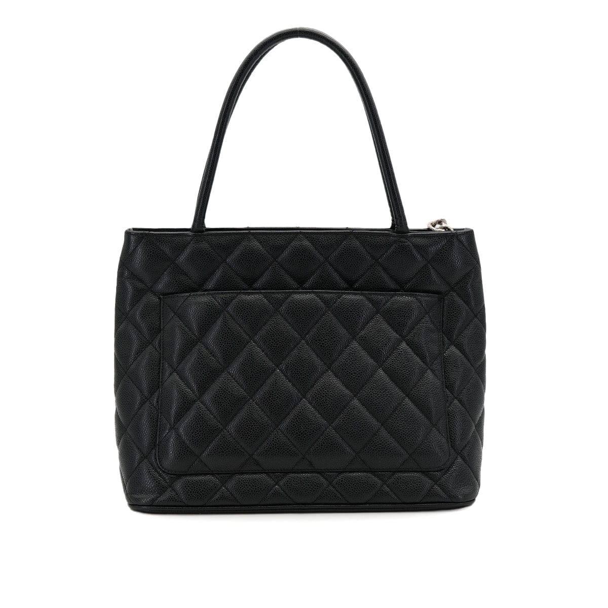 Luxury Promise Japan CHANEL VINTAGE MEDALLION TOTE BAG BLACK CAVIAR SKIN SILVER HARDWARE 90312616