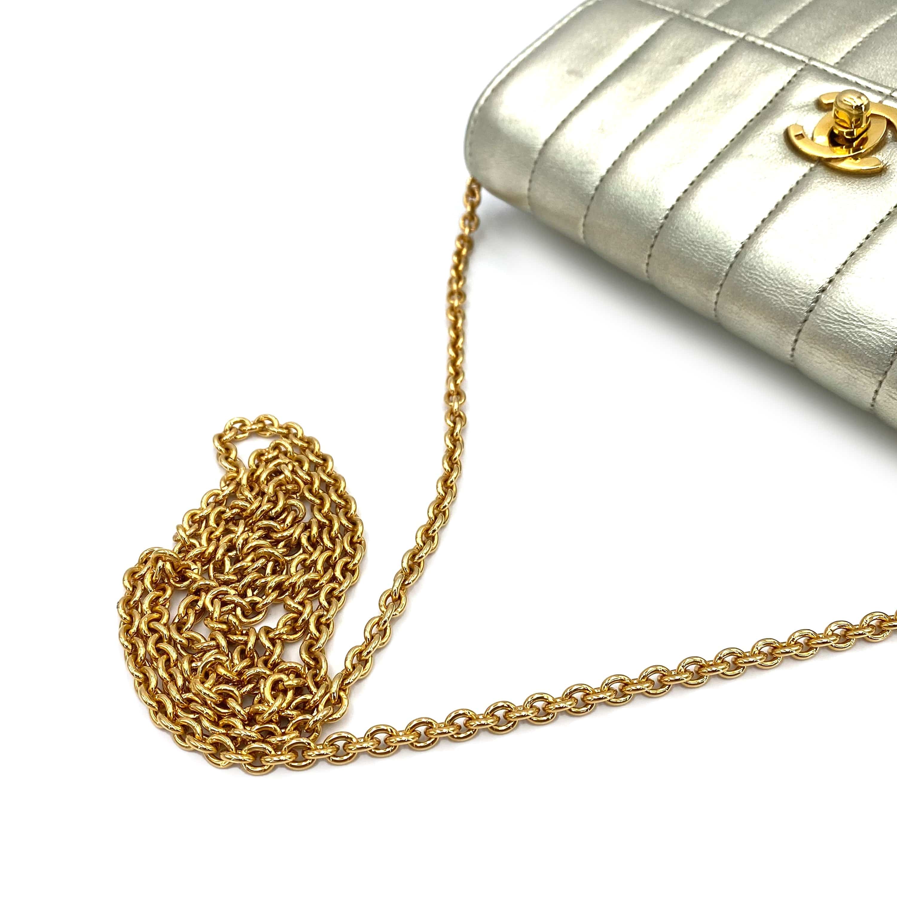 Luxury Promise Japan CHANEL VINTAGE MINI MADEMOISELLE CHAIN SHOULDER BAG CHAMPAGNE GOLD LAMB SKIN 90239985