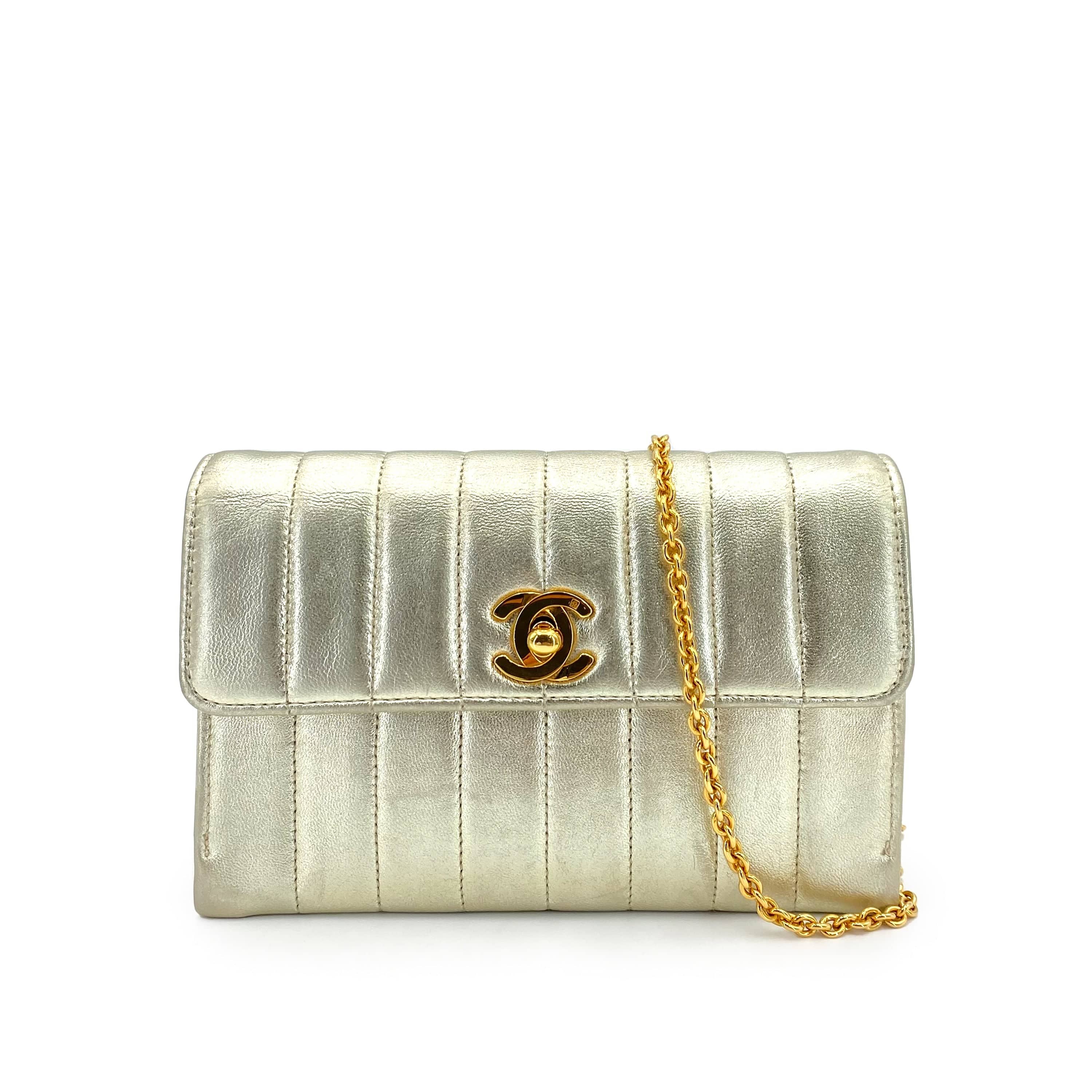 Luxury Promise Japan CHANEL VINTAGE MINI MADEMOISELLE CHAIN SHOULDER BAG CHAMPAGNE GOLD LAMB SKIN 90239985