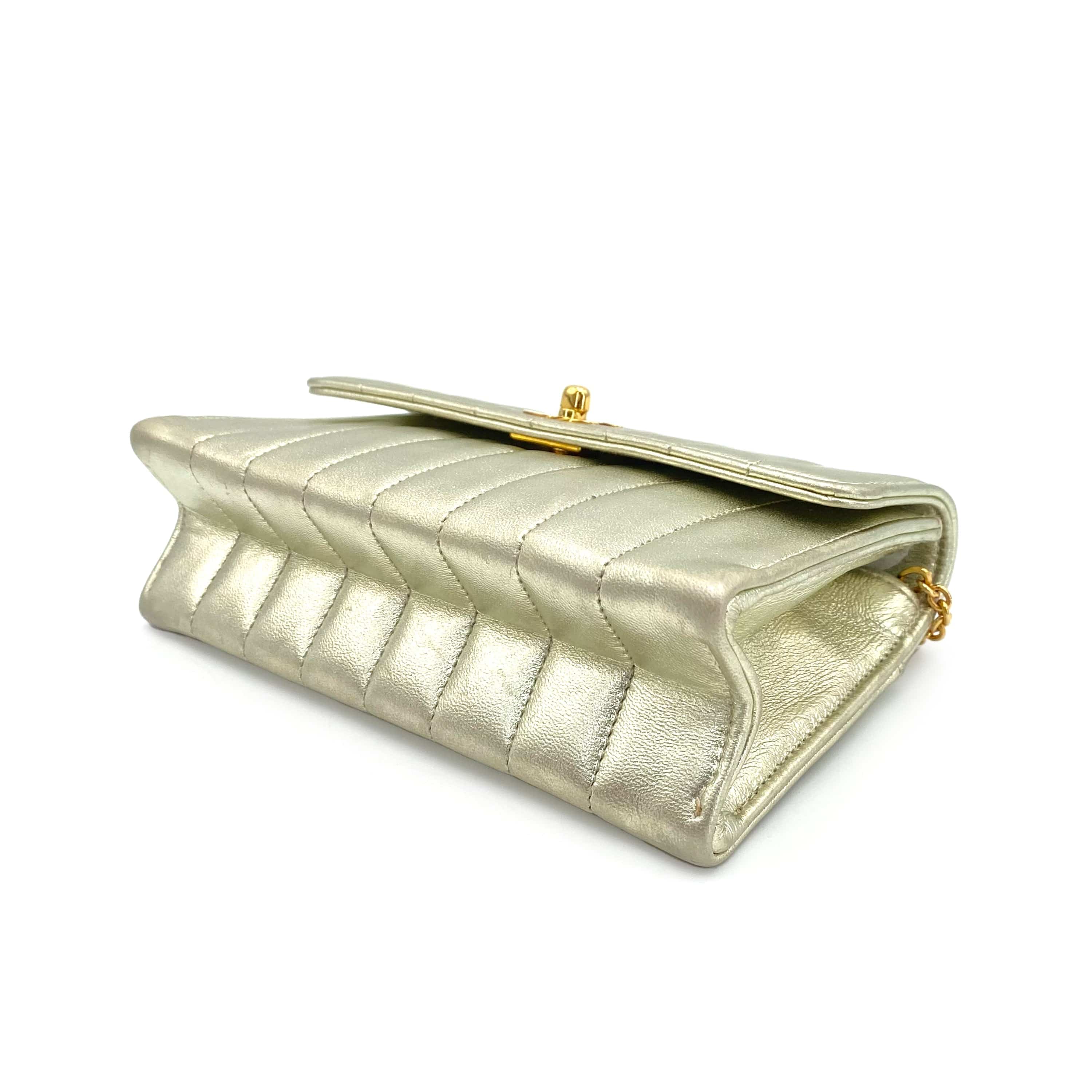 Luxury Promise Japan CHANEL VINTAGE MINI MADEMOISELLE CHAIN SHOULDER BAG CHAMPAGNE GOLD LAMB SKIN 90239985