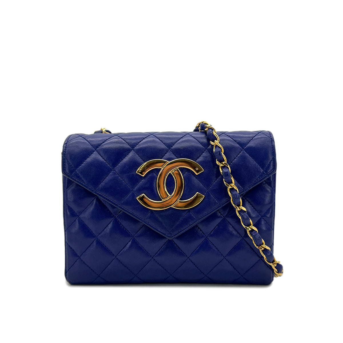 Luxury Promise Japan CHANEL VINTAGE MINI MATELASSE BIG COCO CHAIN SHOULDER BAG BLUE LAMB SKIN 90294183