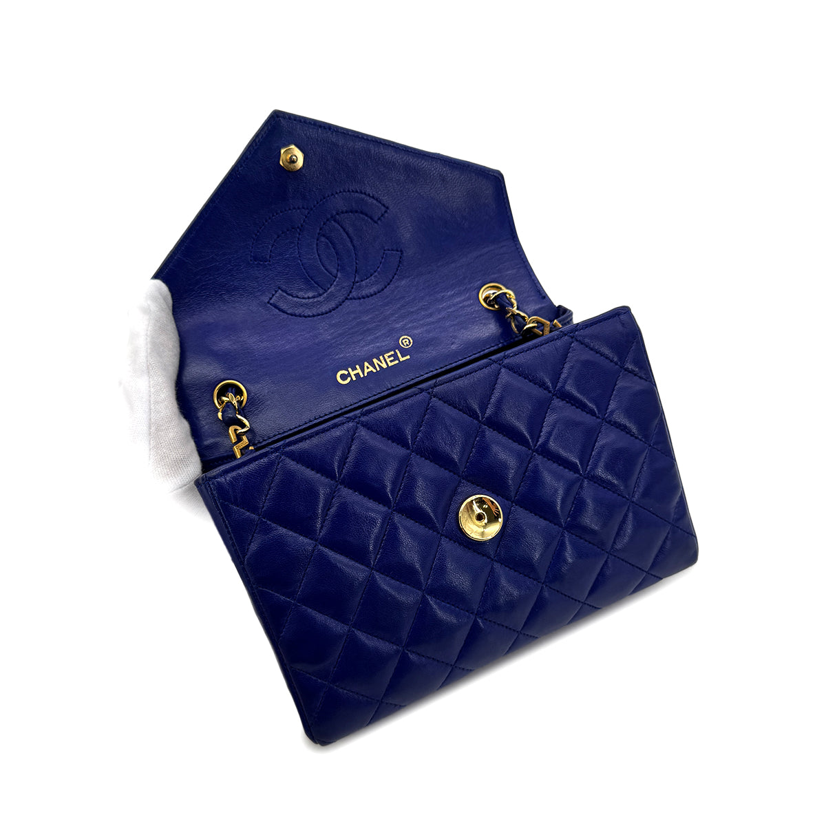 Luxury Promise Japan CHANEL VINTAGE MINI MATELASSE BIG COCO CHAIN SHOULDER BAG BLUE LAMB SKIN 90294183