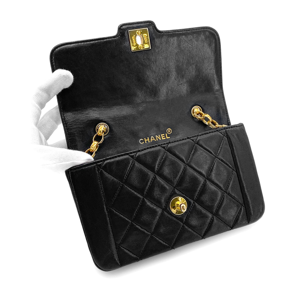 Luxury Promise Japan CHANEL VINTAGE MINI MATELASSE BIJOU CHAIN SHOULDER BAG BLACK LAMB SKIN 90275015