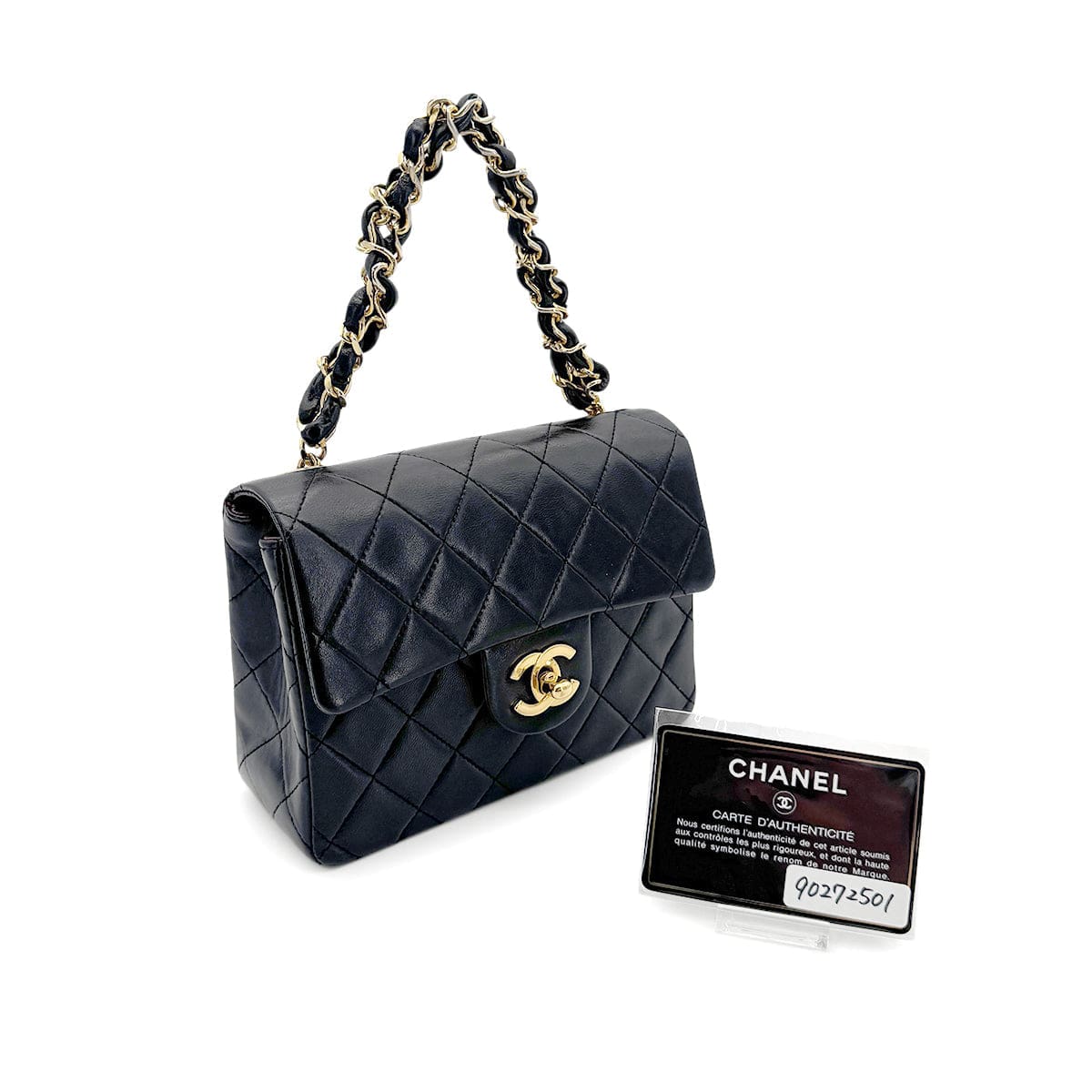 Luxury Promise Japan CHANEL VINTAGE MINI MATELASSE CHAIN SHOULDER BAG BLACK LAMB SKIN 90272501