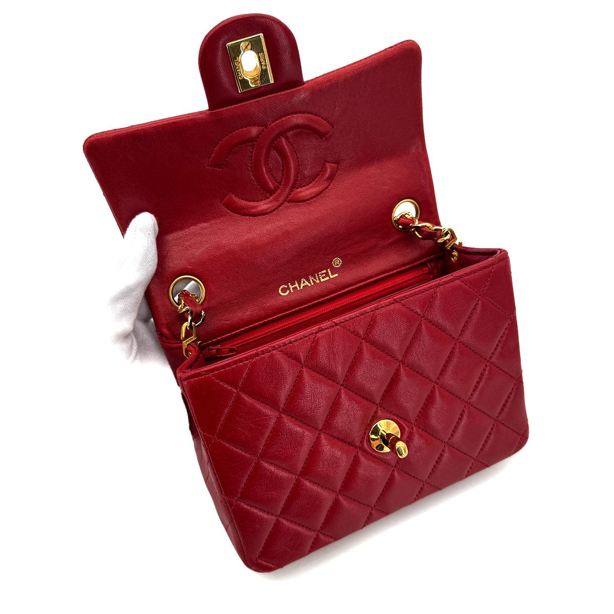 Luxury Promise Japan CHANEL VINTAGE MINI MATELASSE CHAIN SHOULDER BAG RED LAMB SKIN 90288069