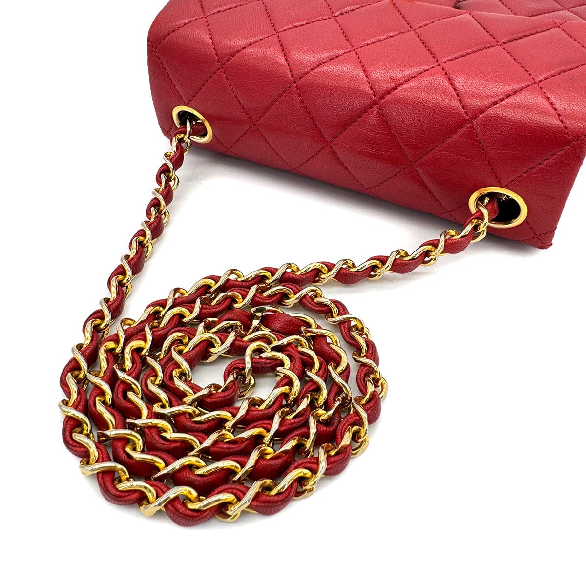Luxury Promise Japan CHANEL VINTAGE MINI MATELASSE CHAIN SHOULDER BAG RED LAMB SKIN 90288069