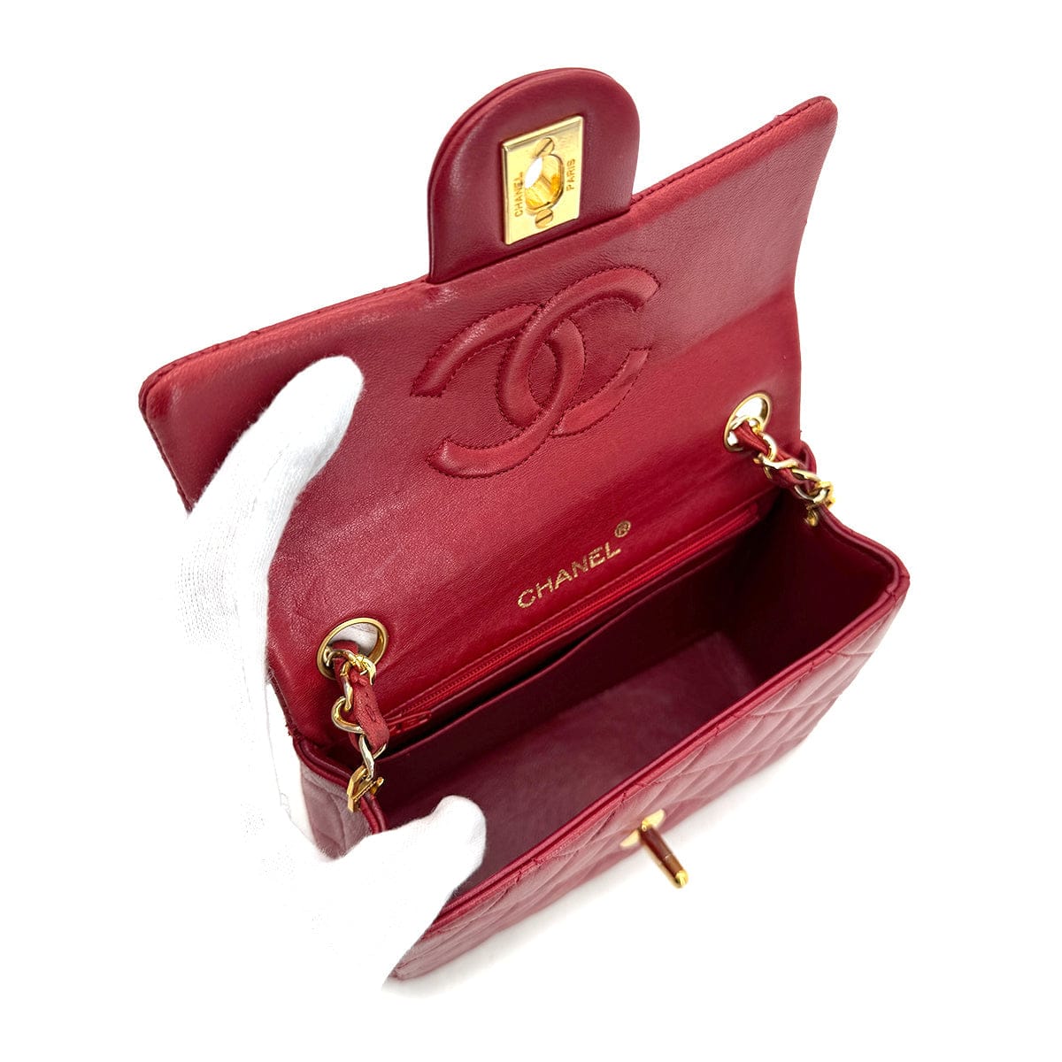 Luxury Promise Japan CHANEL VINTAGE MINI MATELASSE CHAIN SHOULDER BAG RED LAMB SKIN 90288069