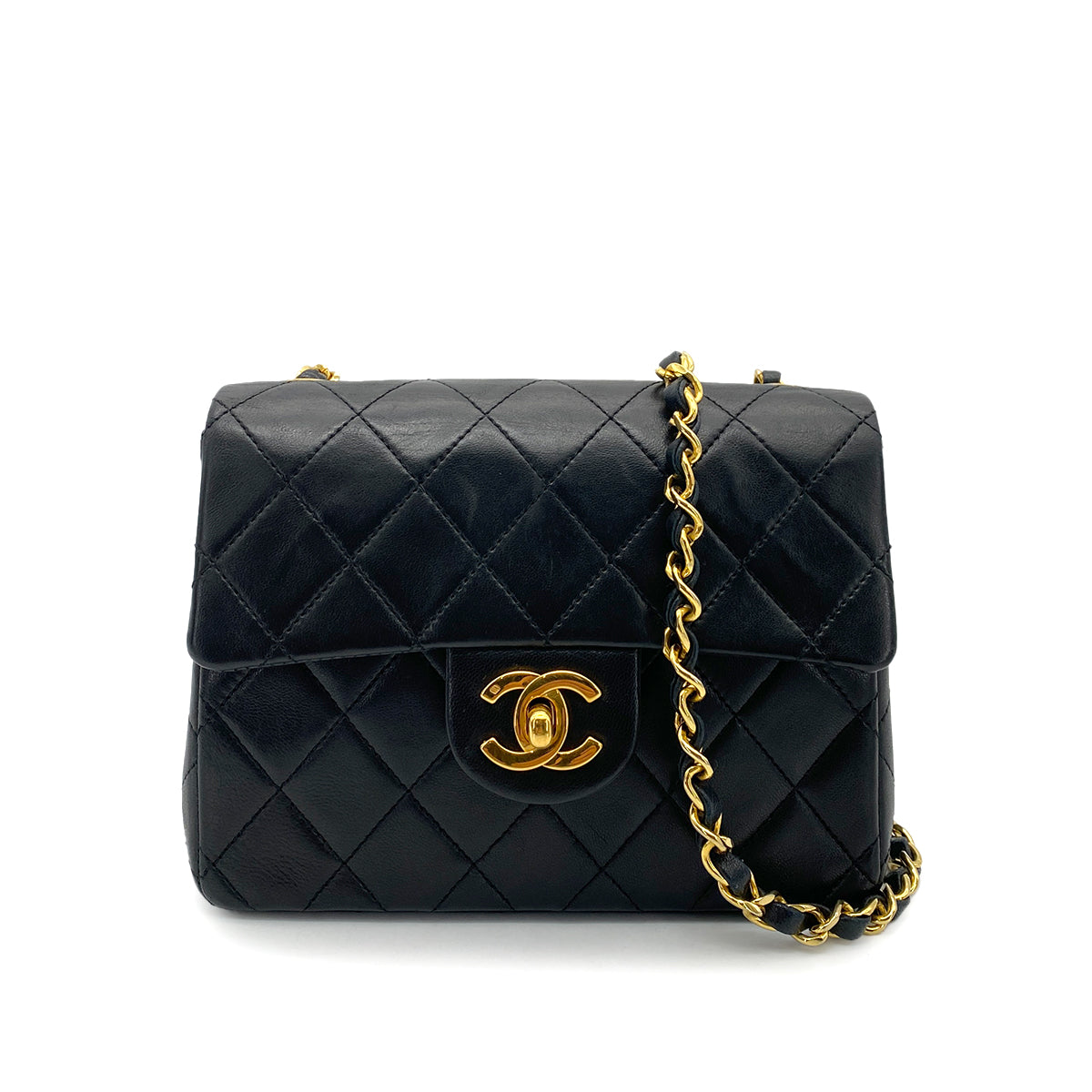 Luxury Promise Japan CHANEL VINTAGE MINI SQUARE 17 CHAIN SHOULDER BAG BLACK LAMB SKIN 90258114
