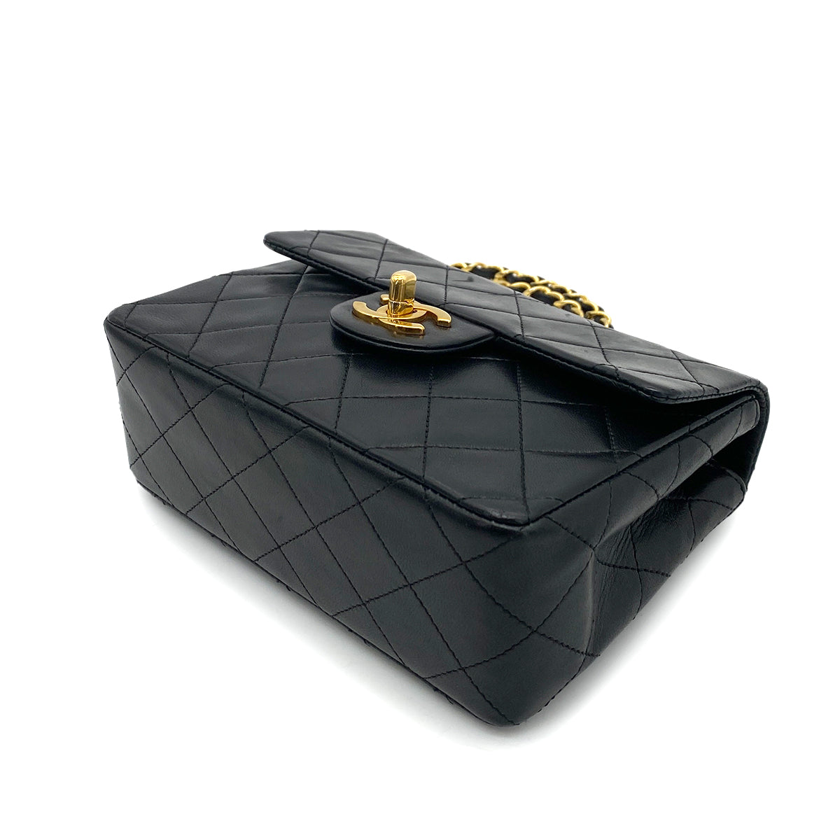 Luxury Promise Japan CHANEL VINTAGE MINI SQUARE 17 CHAIN SHOULDER BAG BLACK LAMB SKIN 90258114