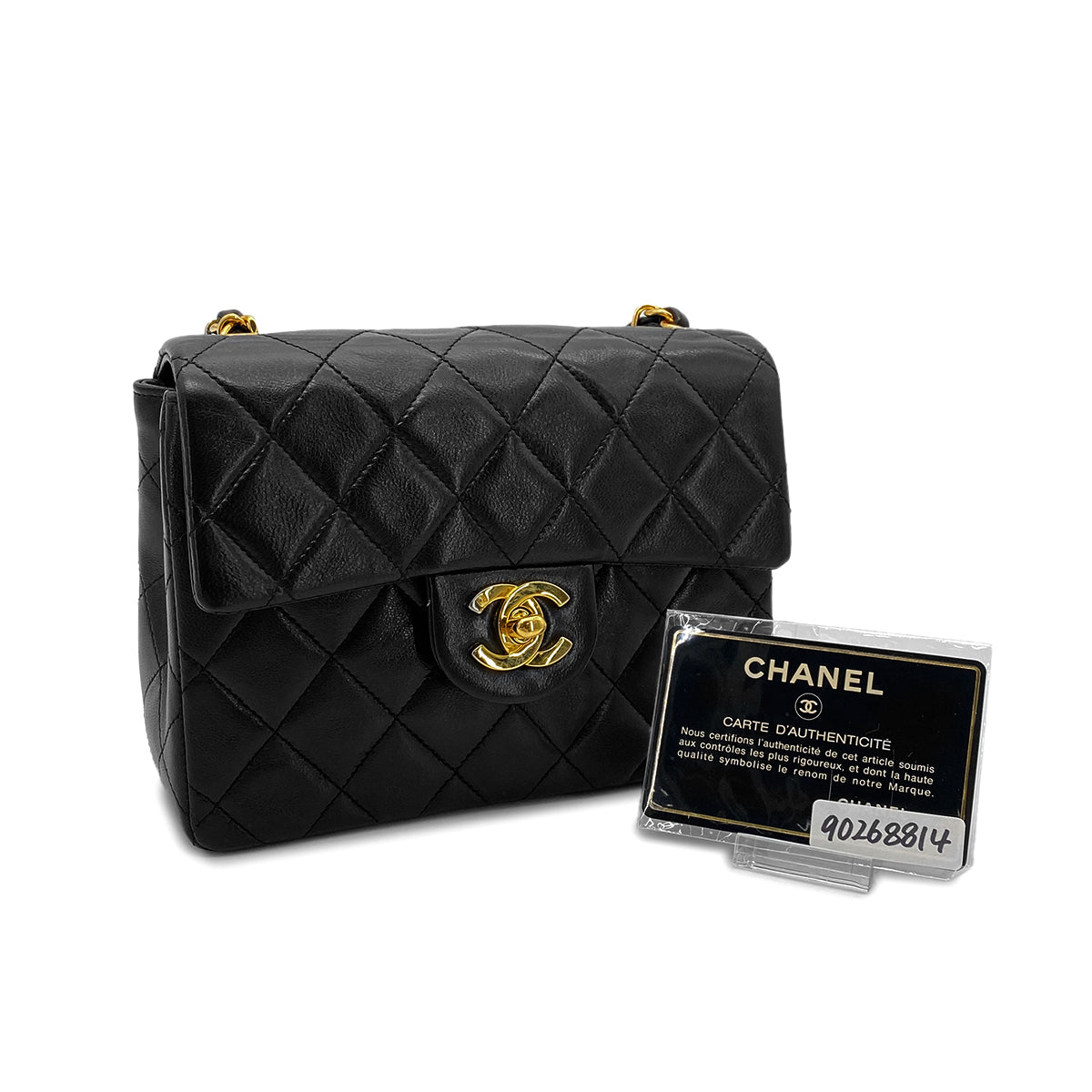 Luxury Promise Japan CHANEL VINTAGE MINI SQUARE 17 CHAIN SHOULDER BAG BLACK LAMB SKIN 90268814