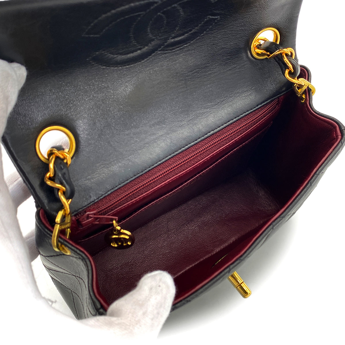 Luxury Promise Japan CHANEL VINTAGE MINI SQUARE 17 CHAIN SHOULDER BAG BLACK LAMB SKIN 90268814