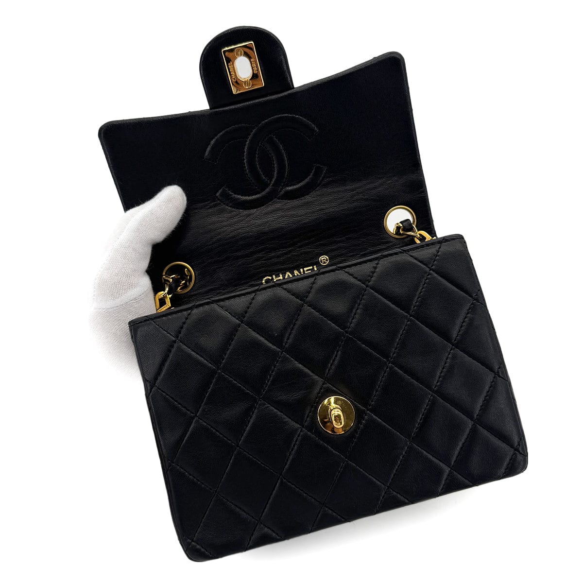 Luxury Promise Japan CHANEL VINTAGE MINI SQUARE 17 CHAIN SHOULDER BAG BLACK LAMB SKIN 90299347