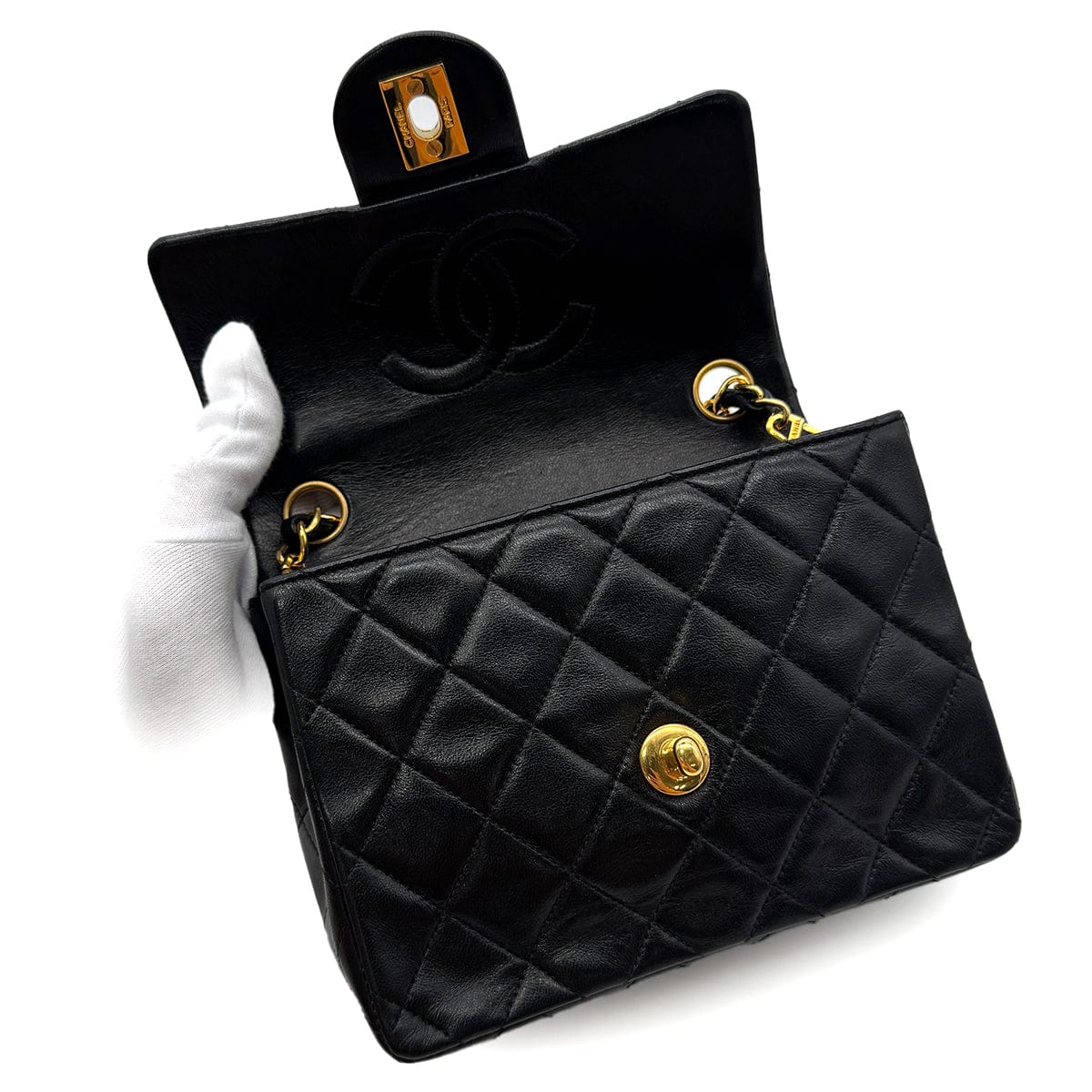 Luxury Promise Japan CHANEL VINTAGE MINI SQUARE 17 CHAIN SHOULDER BAG BLACK LAMB SKIN 90299351