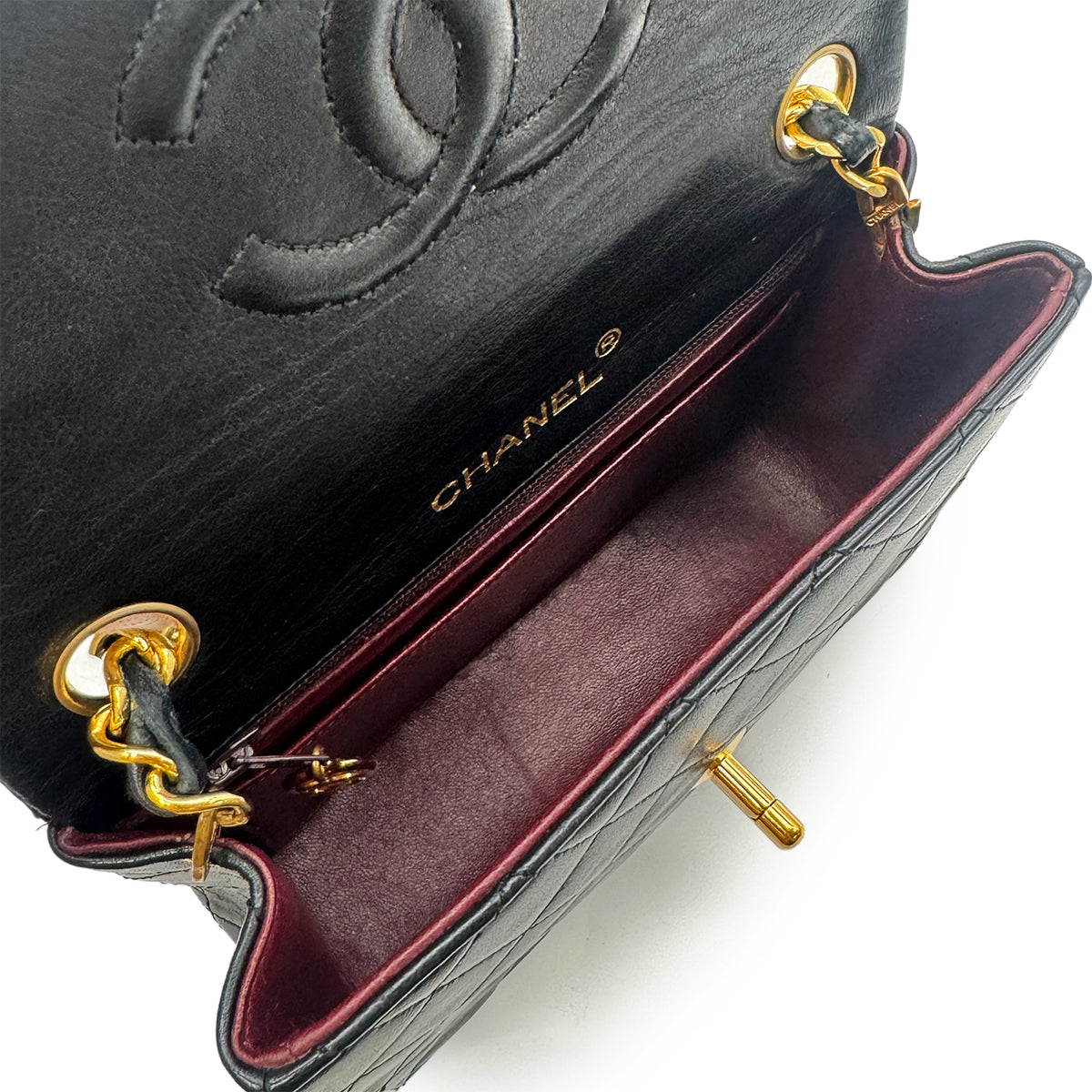 Luxury Promise Japan CHANEL VINTAGE MINI SQUARE 17 CHAIN SHOULDER BAG BLACK LAMB SKIN 90302858