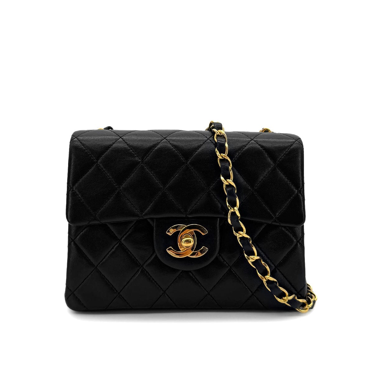 Luxury Promise Japan CHANEL VINTAGE MINI SQUARE 17 CHAIN SHOULDER BAG BLACK LAMB SKIN 90303487