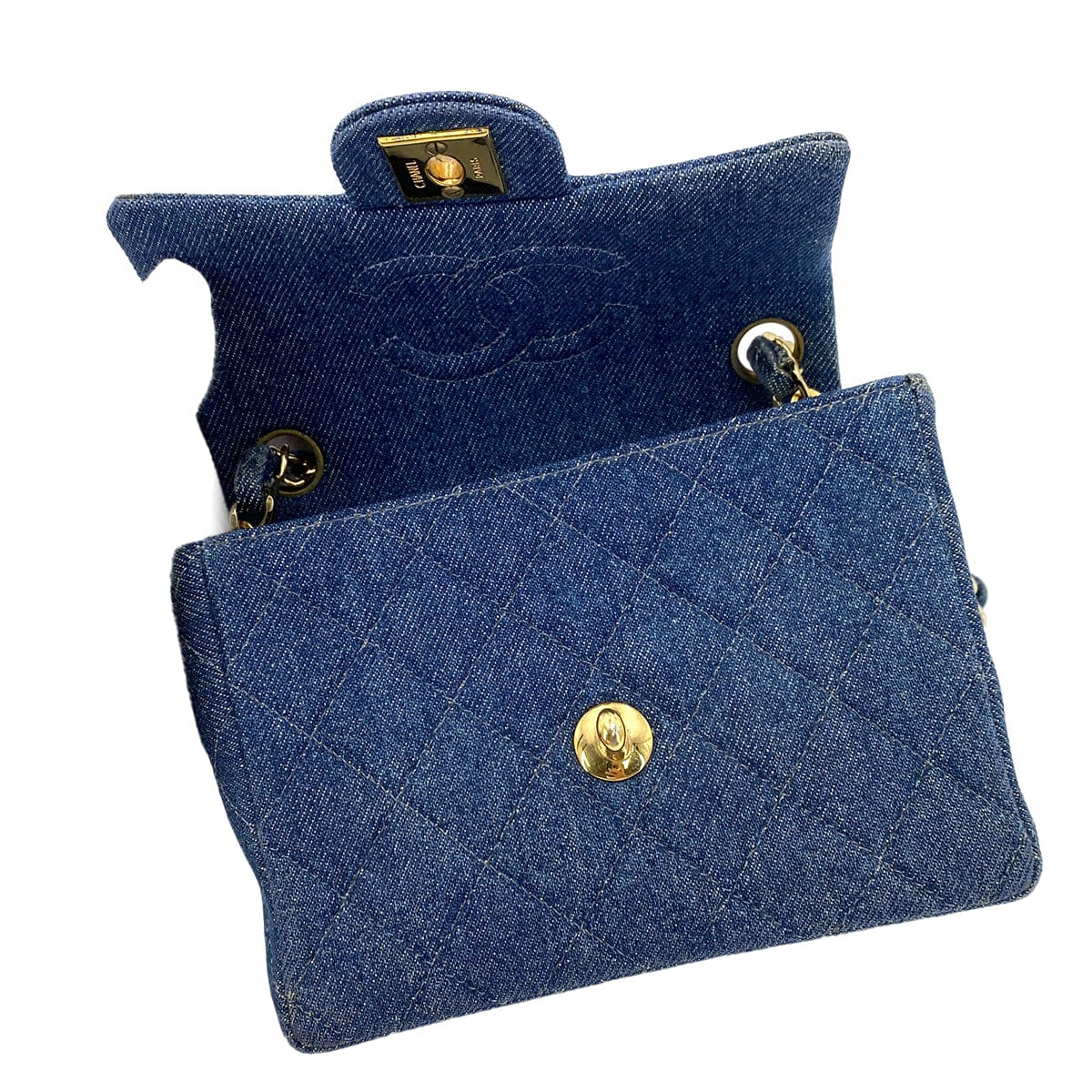 Luxury Promise Japan CHANEL VINTAGE MINI SQUARE 17 CHAIN SHOULDER BAG BLUE DENIM 90247317