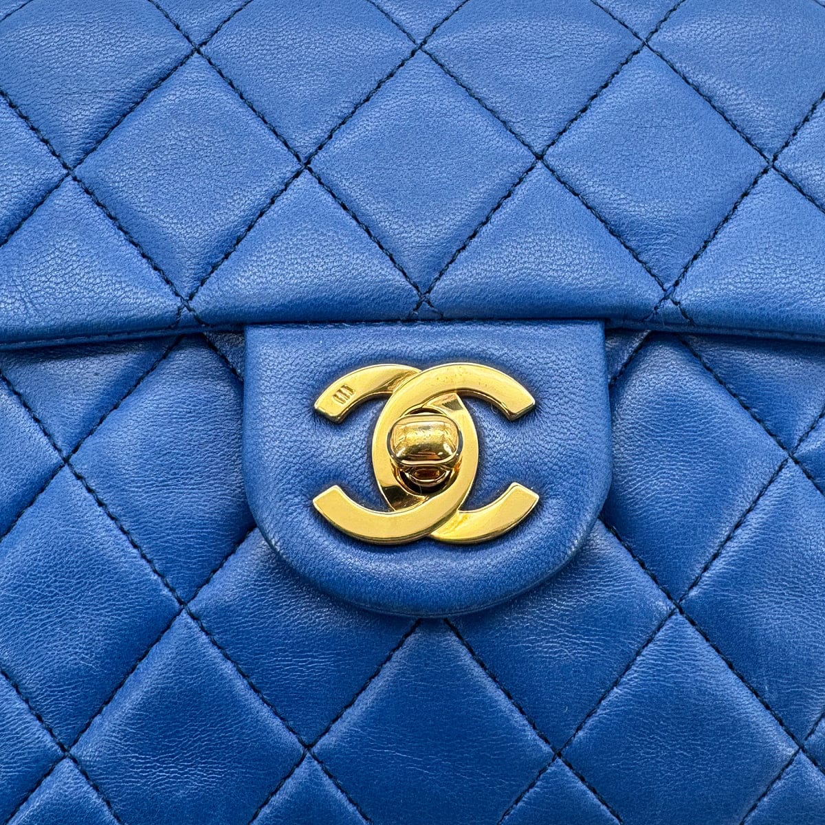 Luxury Promise Japan CHANEL VINTAGE MINI SQUARE 17 CHAIN SHOULDER BAG BLUE LAMB SKIN 90297531