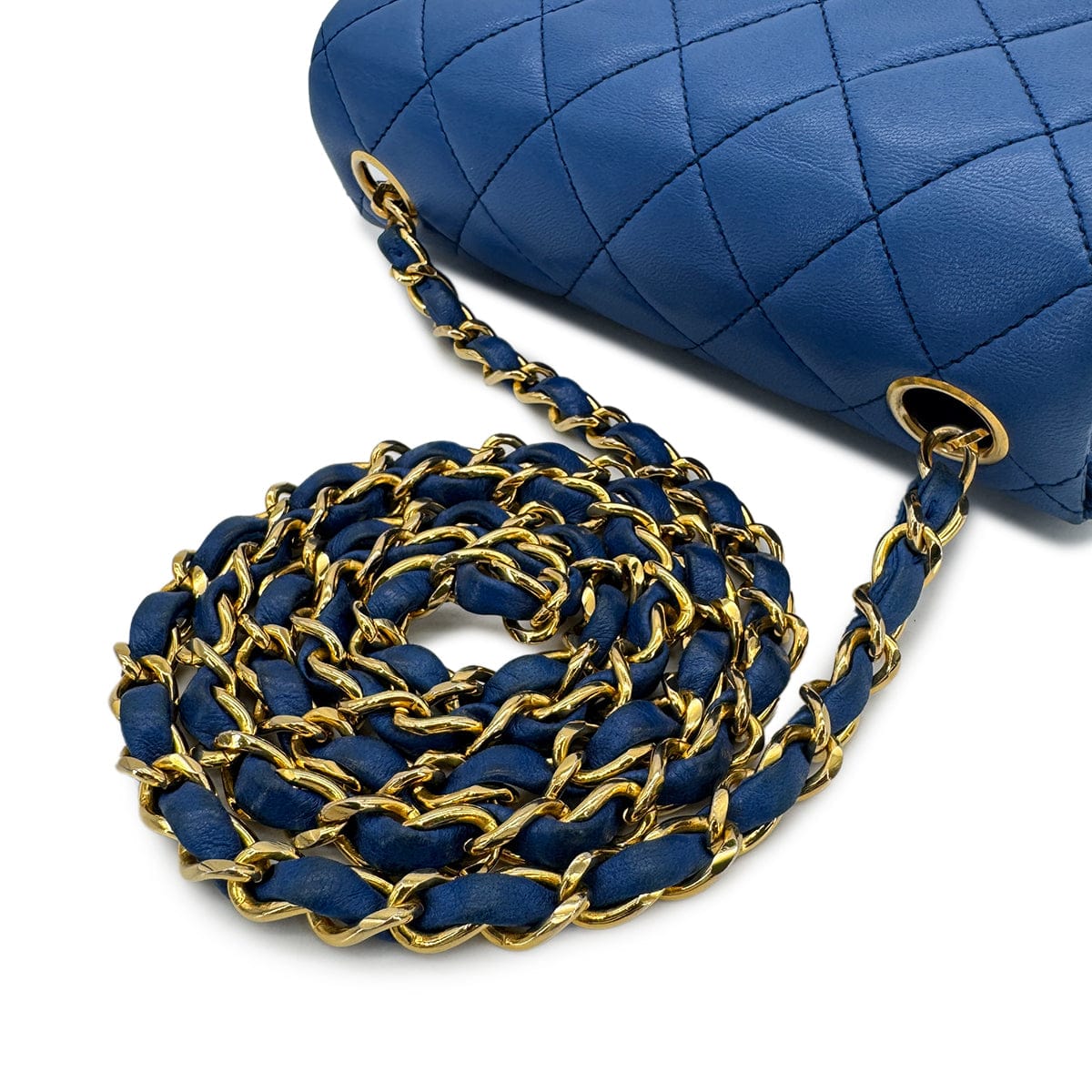 Luxury Promise Japan CHANEL VINTAGE MINI SQUARE 17 CHAIN SHOULDER BAG BLUE LAMB SKIN 90297531