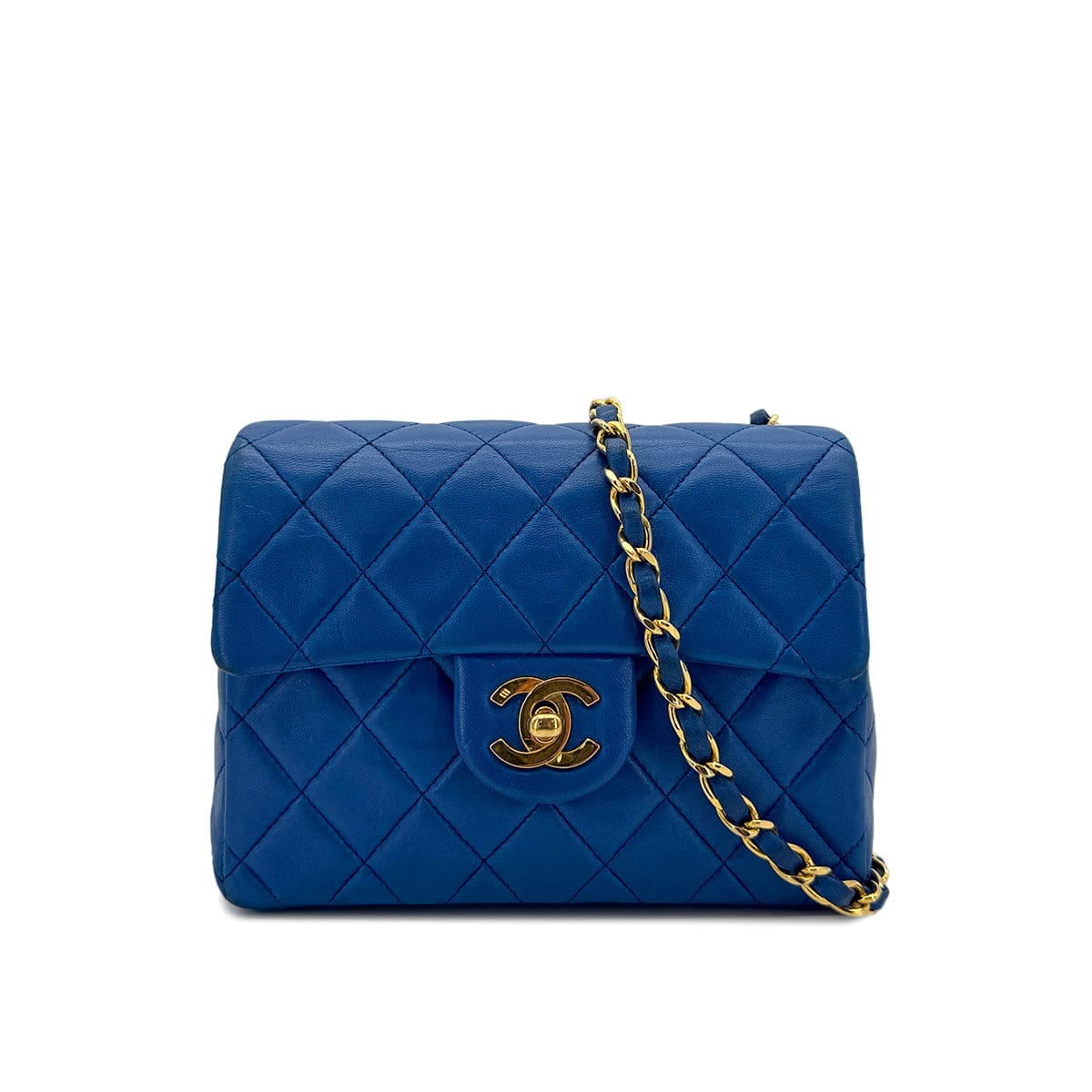 Luxury Promise Japan CHANEL VINTAGE MINI SQUARE 17 CHAIN SHOULDER BAG BLUE LAMB SKIN 90297531