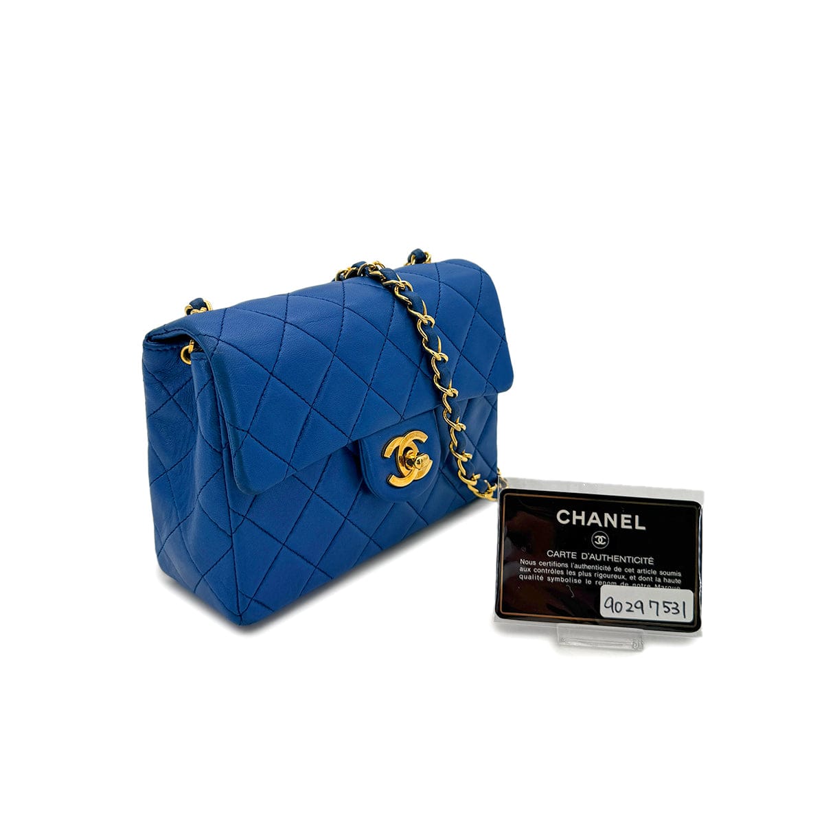 Luxury Promise Japan CHANEL VINTAGE MINI SQUARE 17 CHAIN SHOULDER BAG BLUE LAMB SKIN 90297531