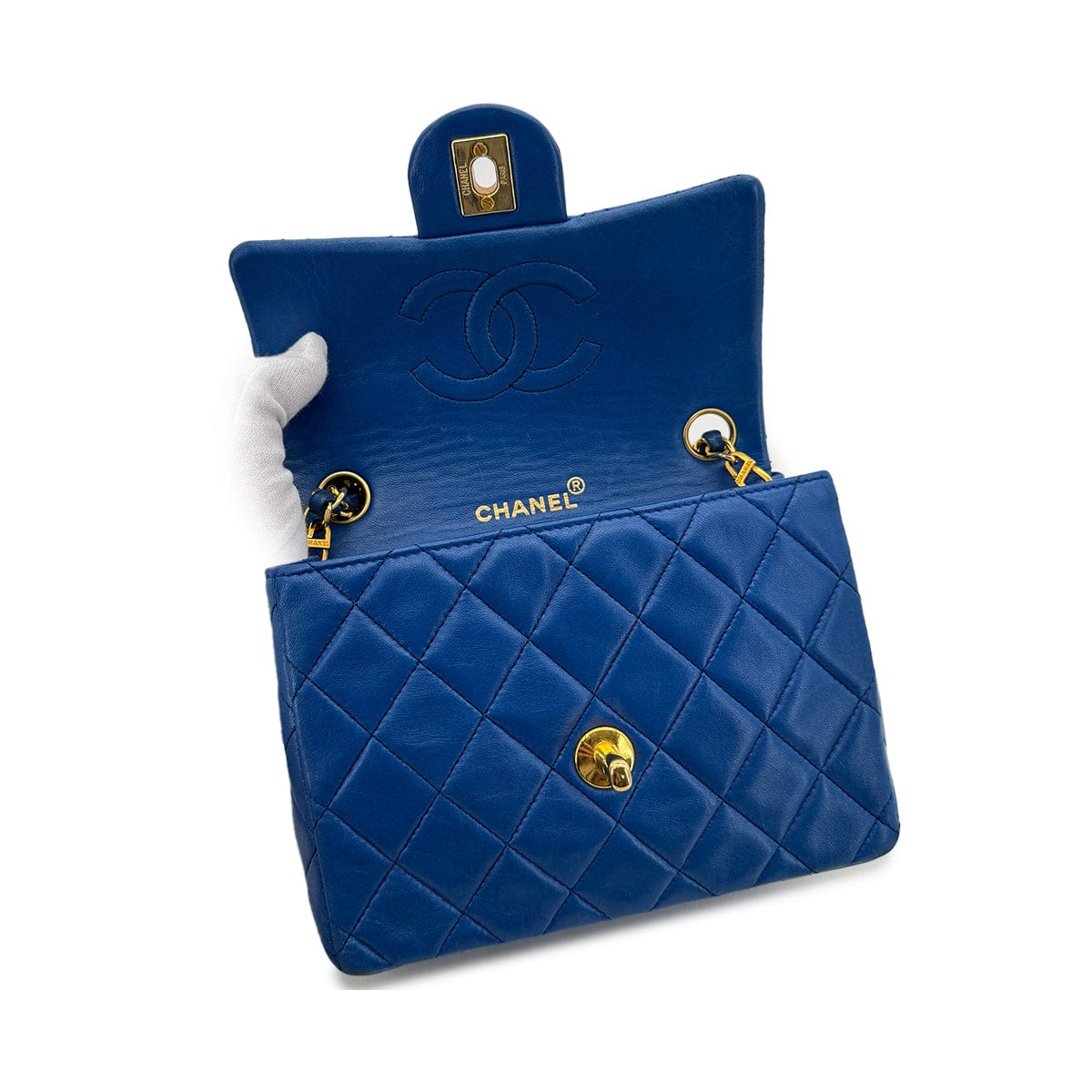 Luxury Promise Japan CHANEL VINTAGE MINI SQUARE 17 CHAIN SHOULDER BAG BLUE LAMB SKIN 90297531