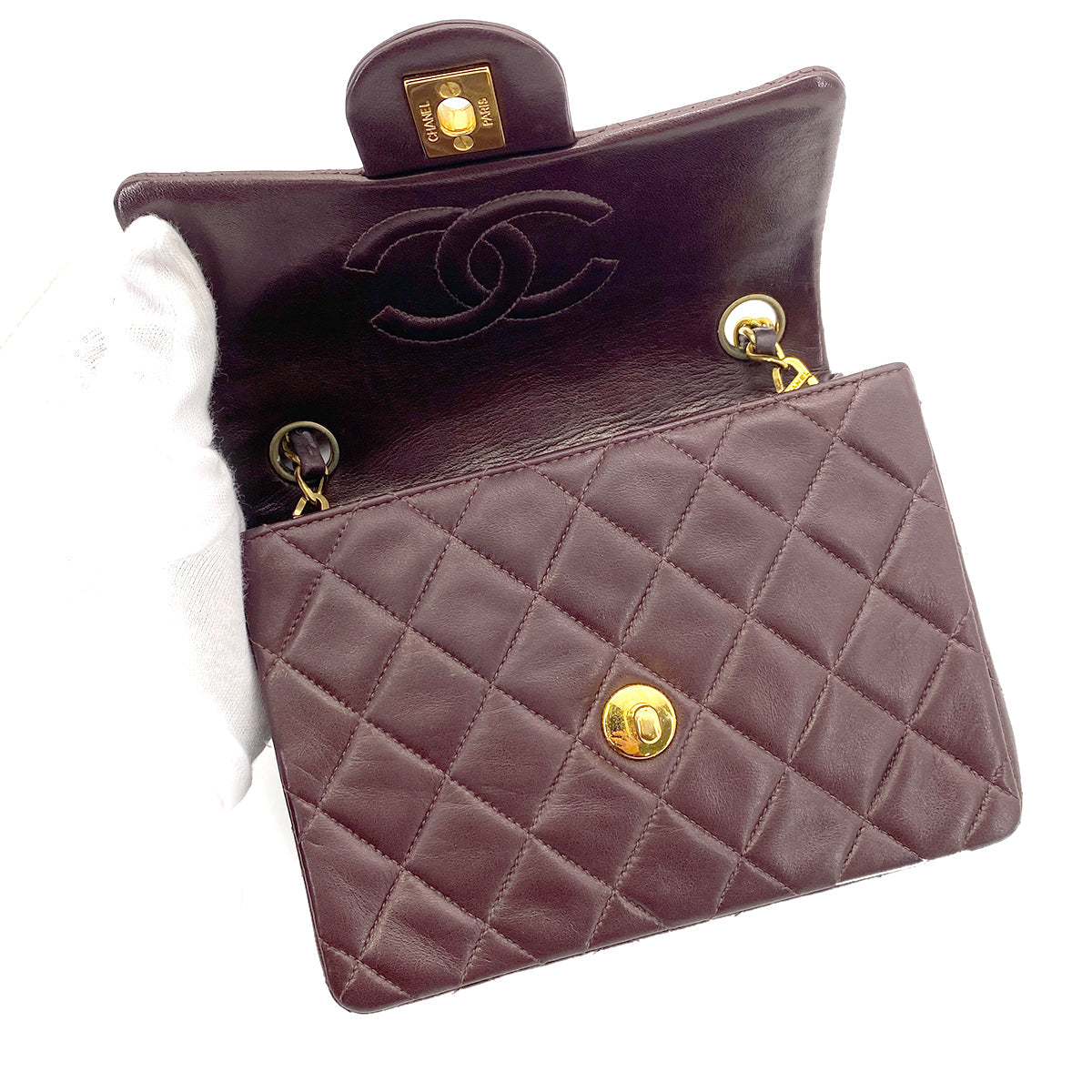 Luxury Promise Japan CHANEL VINTAGE MINI SQUARE 17 CHAIN SHOULDER BAG BORDEAUX LAMB SKIN 90255954