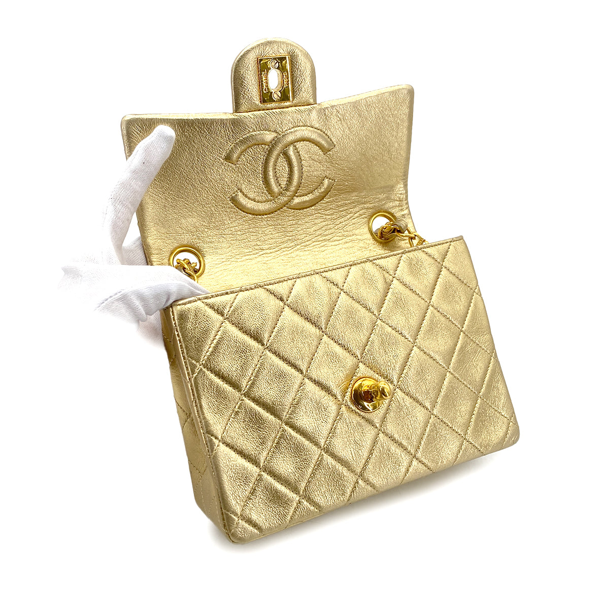 Luxury Promise Japan CHANEL VINTAGE MINI SQUARE 17 CHAIN SHOULDER BAG GOLD LAMB SKIN 90301738