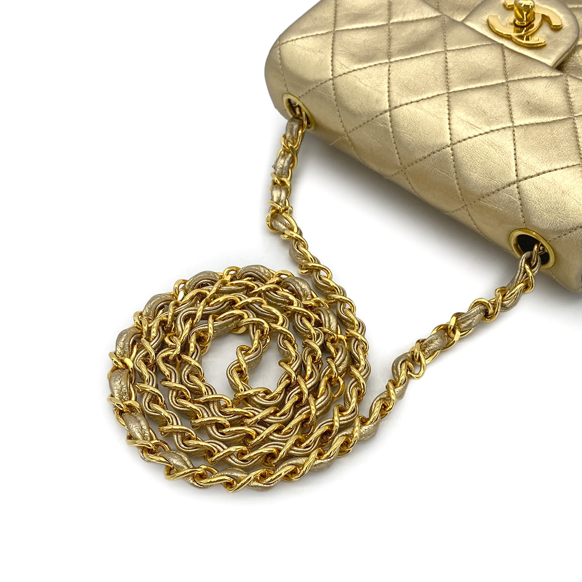Luxury Promise Japan CHANEL VINTAGE MINI SQUARE 17 CHAIN SHOULDER BAG GOLD LAMB SKIN 90301738