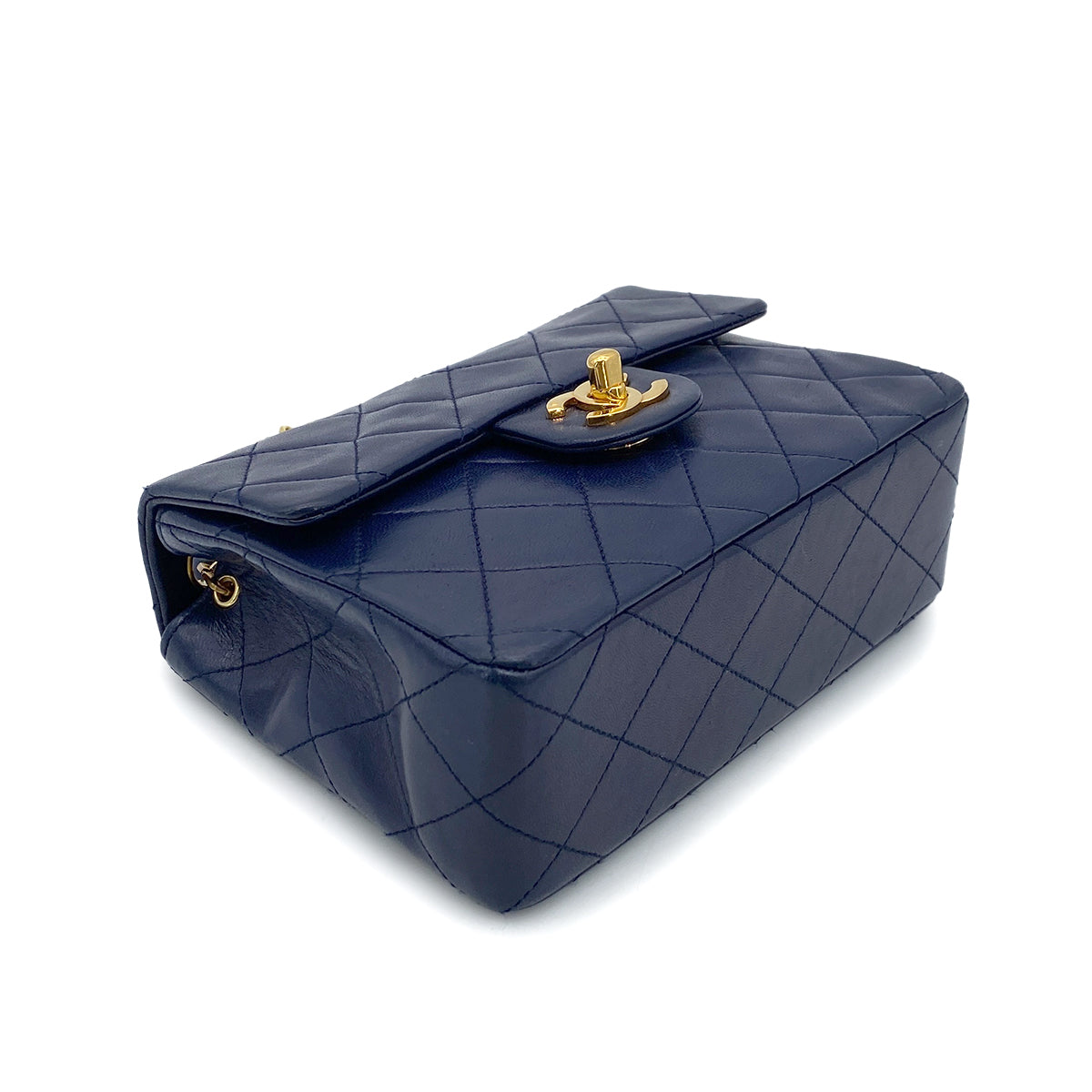 Luxury Promise Japan CHANEL VINTAGE MINI SQUARE 17 CHAIN SHOULDER BAG NAVY LAMB SKIN 90258506
