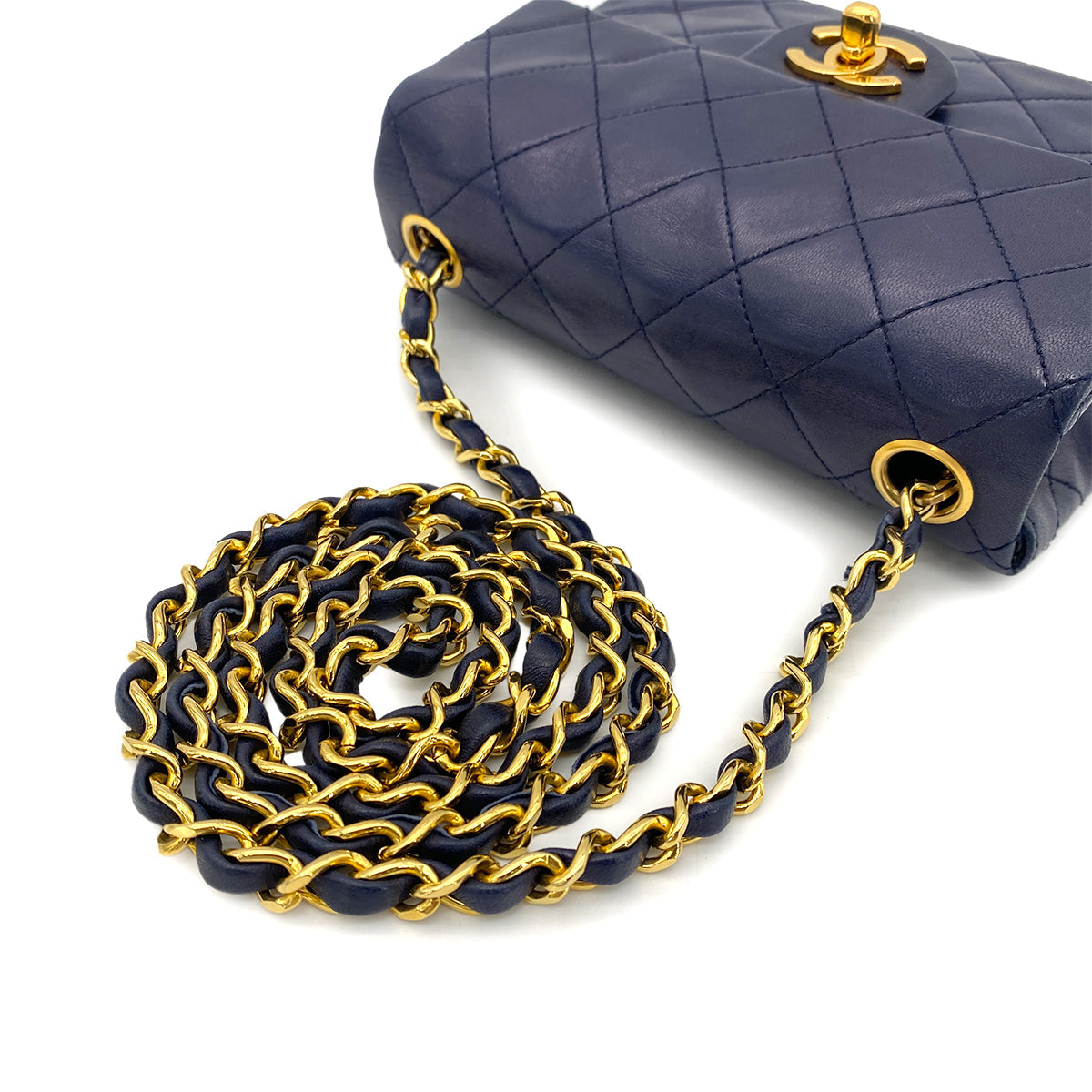 Luxury Promise Japan CHANEL VINTAGE MINI SQUARE 17 CHAIN SHOULDER BAG NAVY LAMB SKIN 90258506