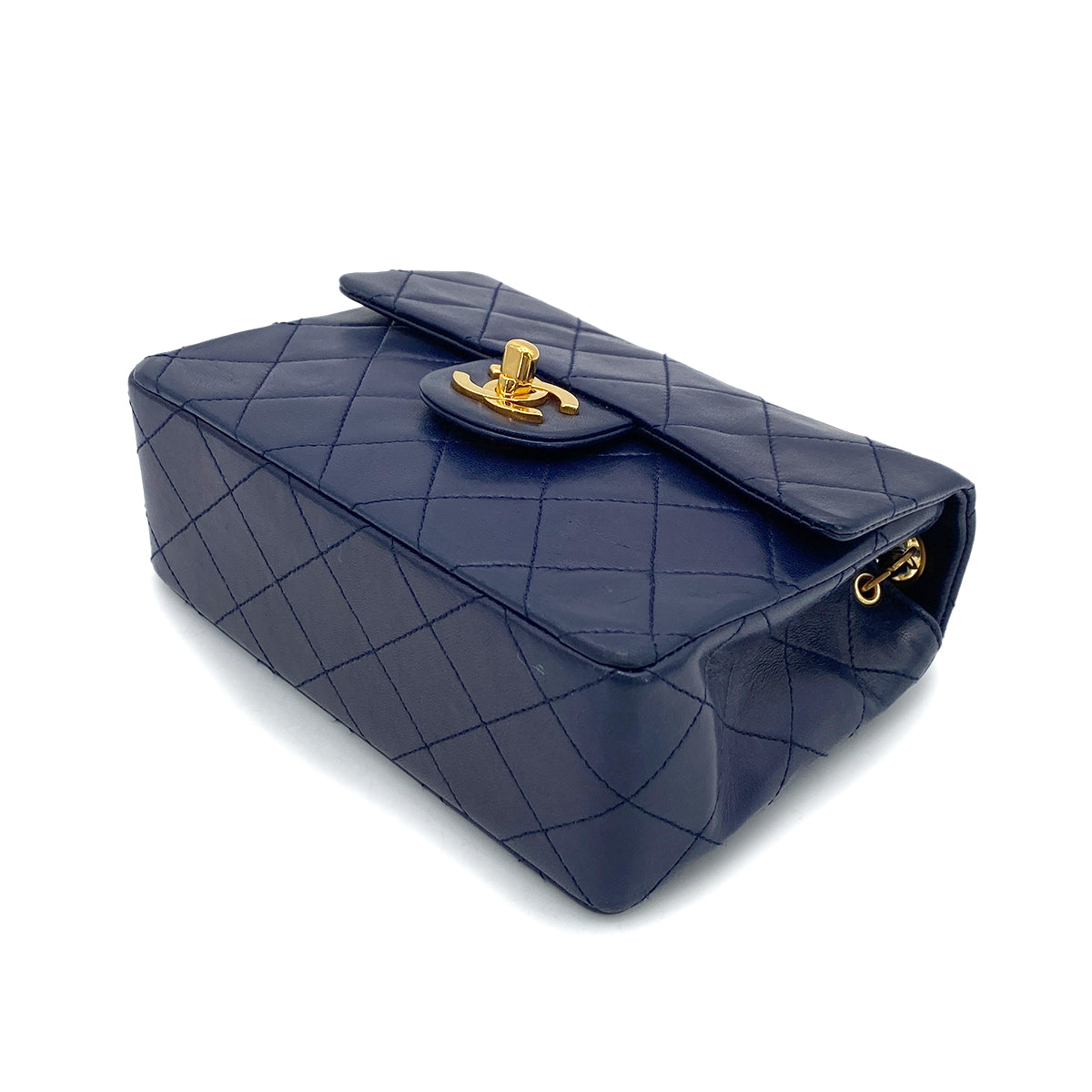 Luxury Promise Japan CHANEL VINTAGE MINI SQUARE 17 CHAIN SHOULDER BAG NAVY LAMB SKIN 90258506